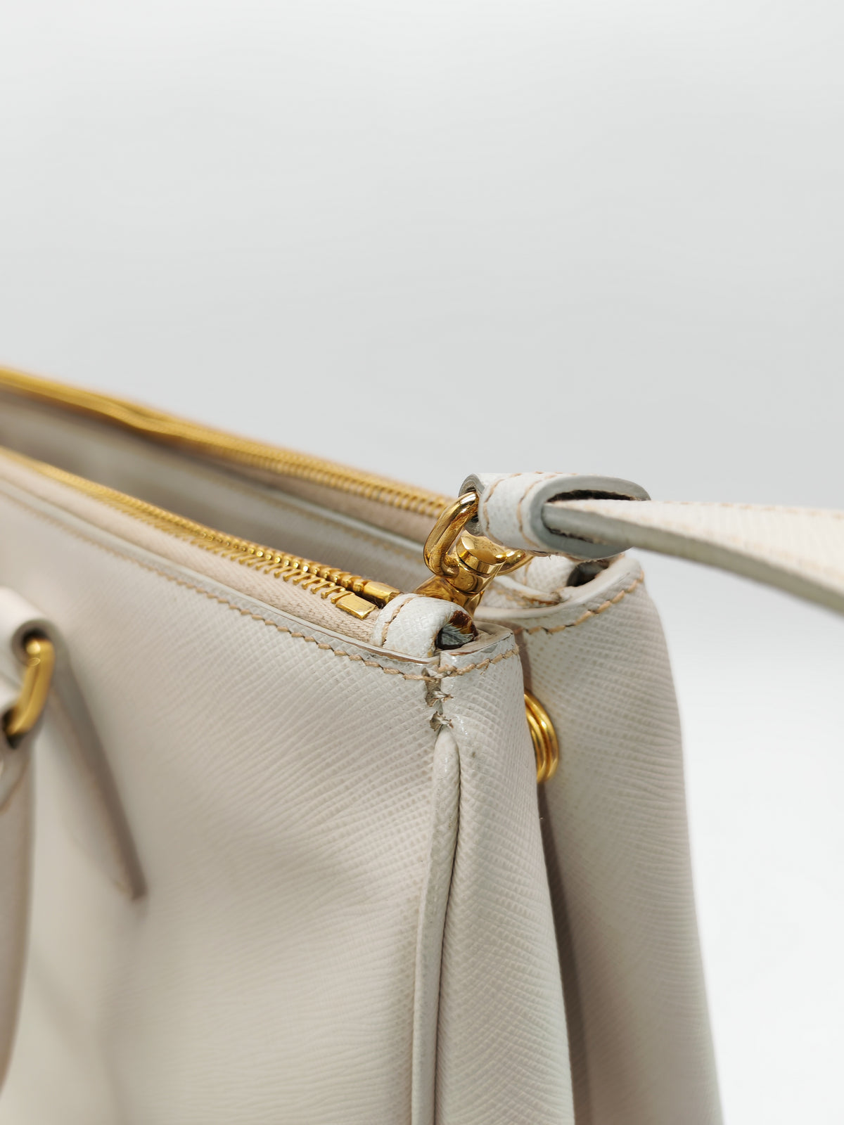 Prada Double Zip Tote Bag in White Galleria Saffiano Leather and Gold Hardware