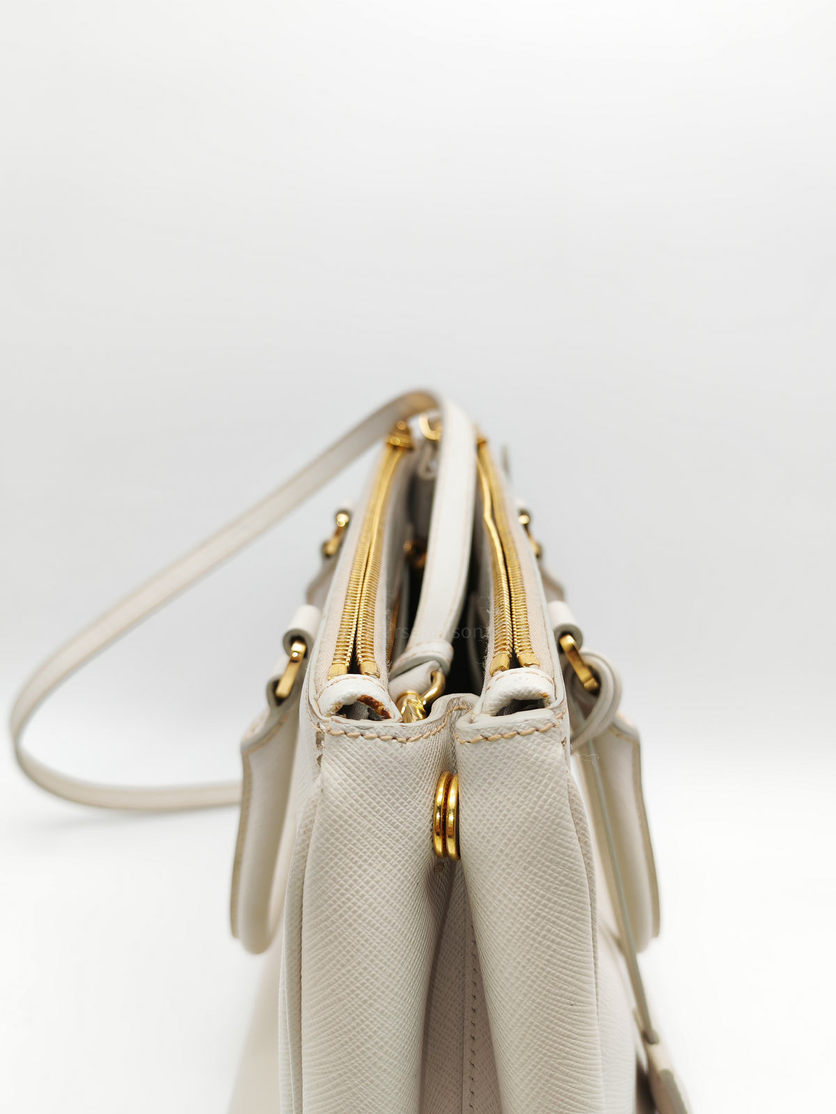 Prada Double Zip Tote Bag in White Galleria Saffiano Leather and Gold Hardware