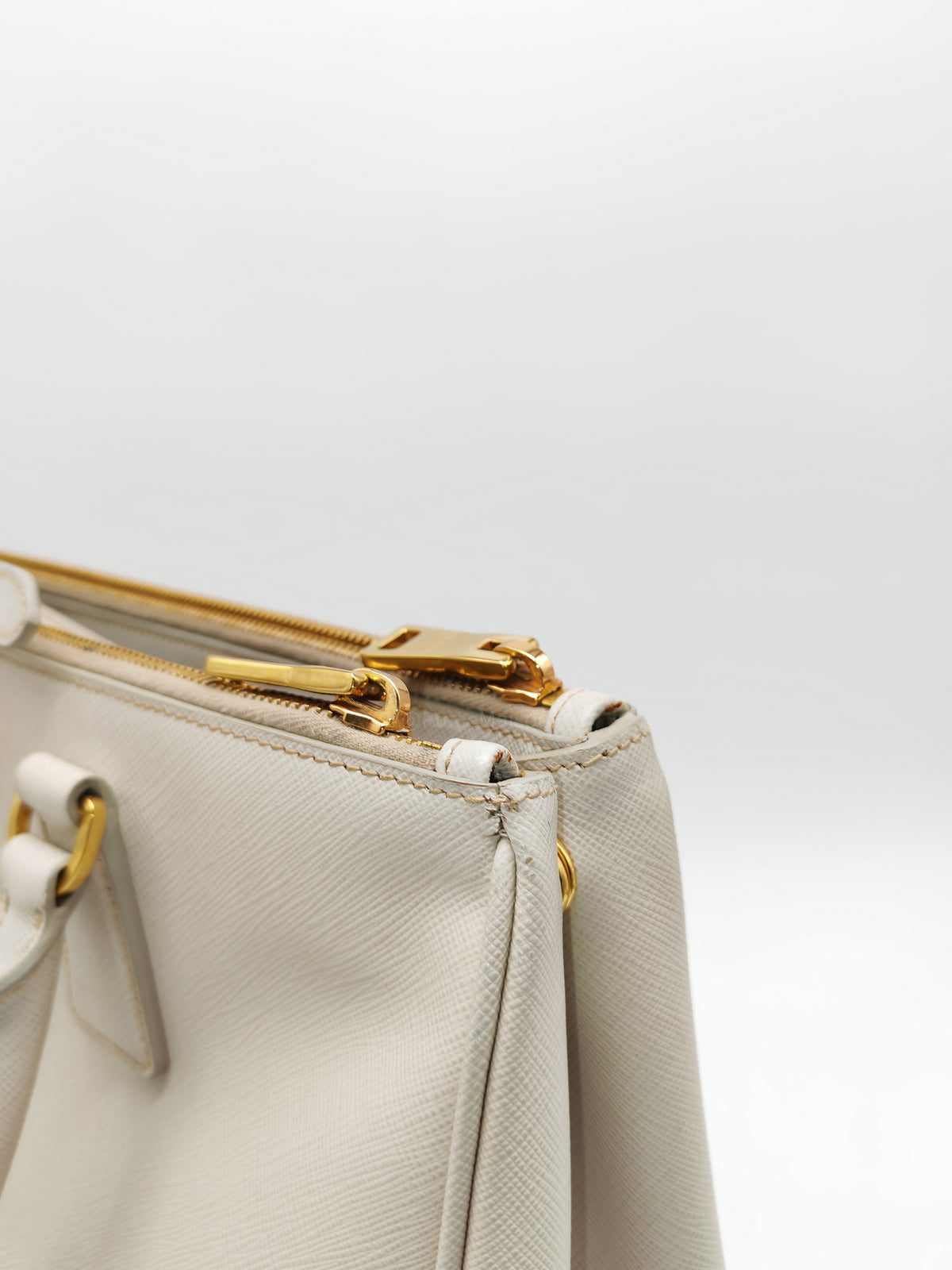 Prada Double Zip Tote Bag in White Galleria Saffiano Leather and Gold Hardware