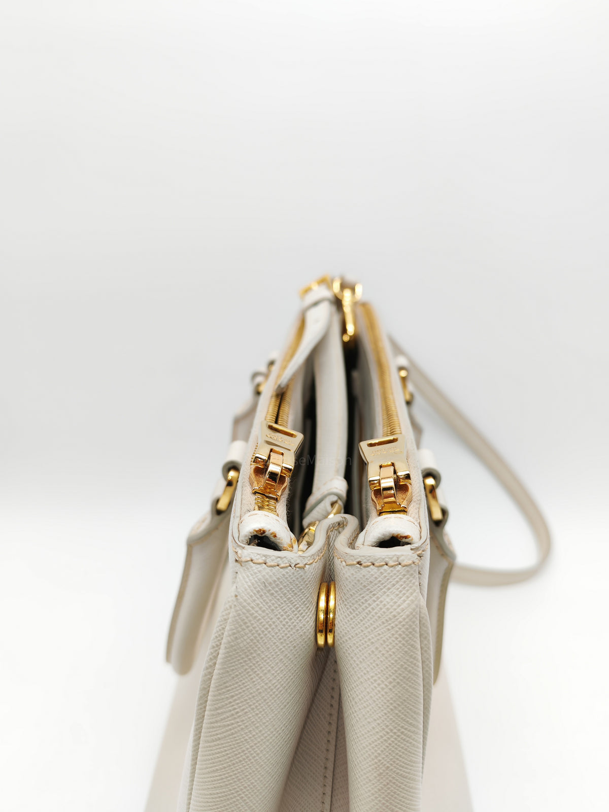 Prada Double Zip Tote Bag in White Galleria Saffiano Leather and Gold Hardware