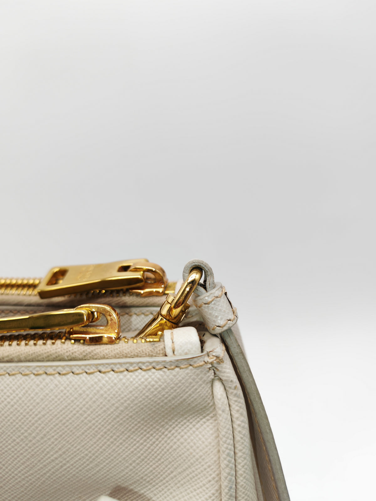 Prada Double Zip Tote Bag in White Galleria Saffiano Leather and Gold Hardware