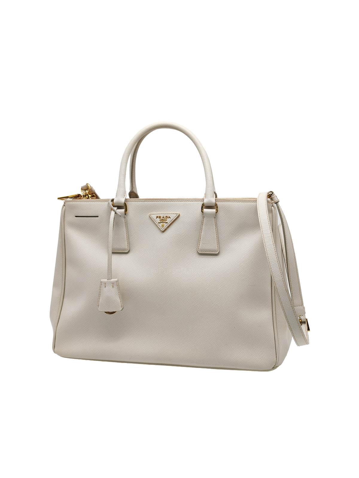 Prada Double Zip Tote Bag in White Galleria Saffiano Leather and Gold Hardware