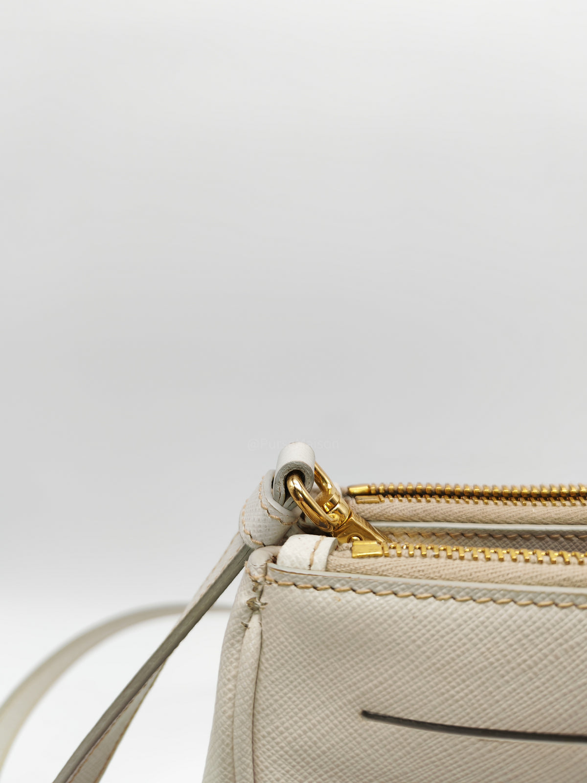 Prada Double Zip Tote Bag in White Galleria Saffiano Leather and Gold Hardware