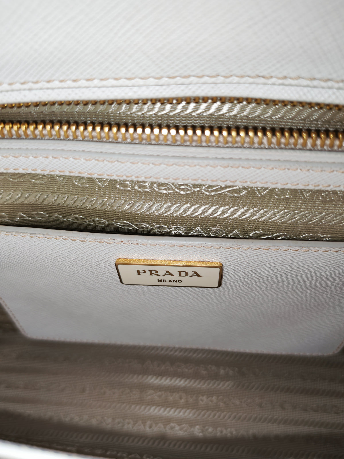 Prada Double Zip Tote Bag in White Galleria Saffiano Leather and Gold Hardware
