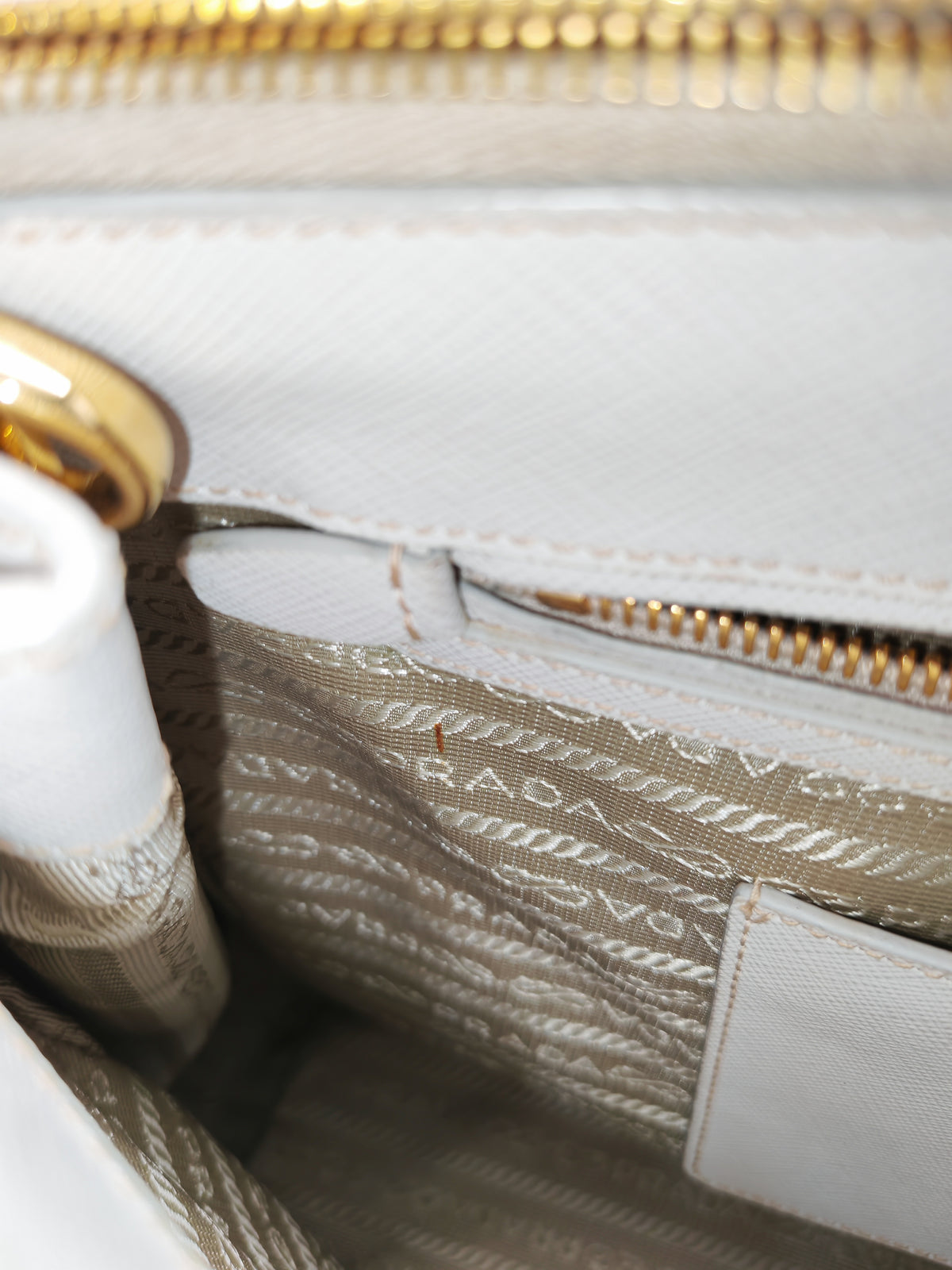Prada Double Zip Tote Bag in White Galleria Saffiano Leather and Gold Hardware