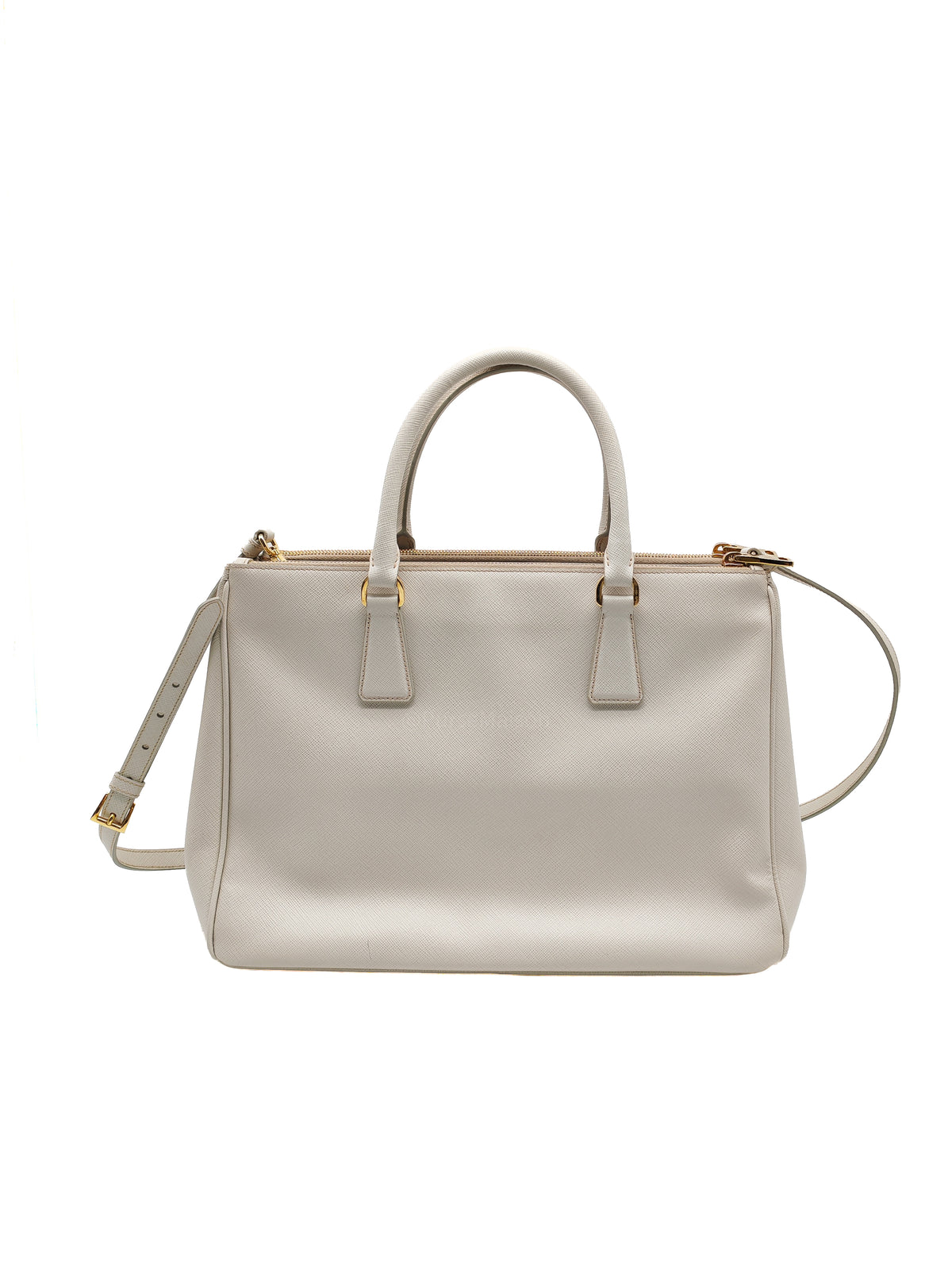 Prada Double Zip Tote Bag in White Galleria Saffiano Leather and Gold Hardware
