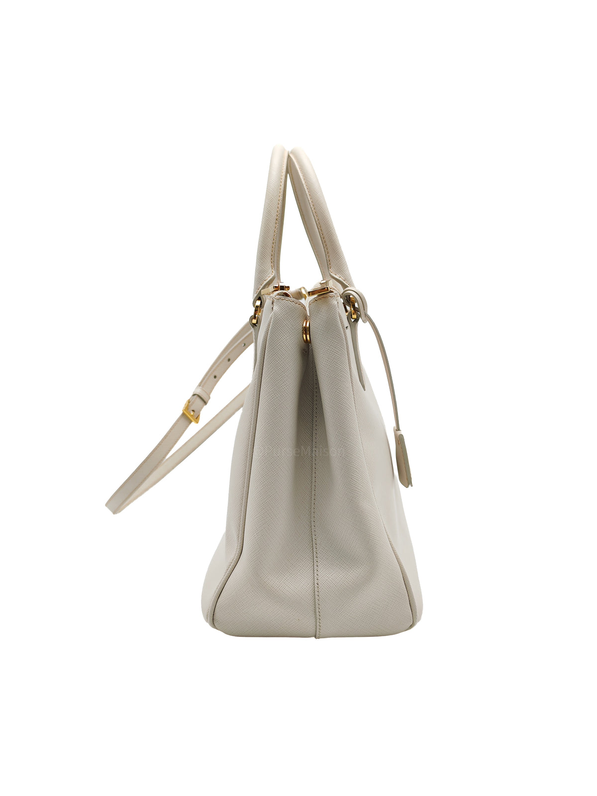 Prada Double Zip Tote Bag in White Galleria Saffiano Leather and Gold Hardware