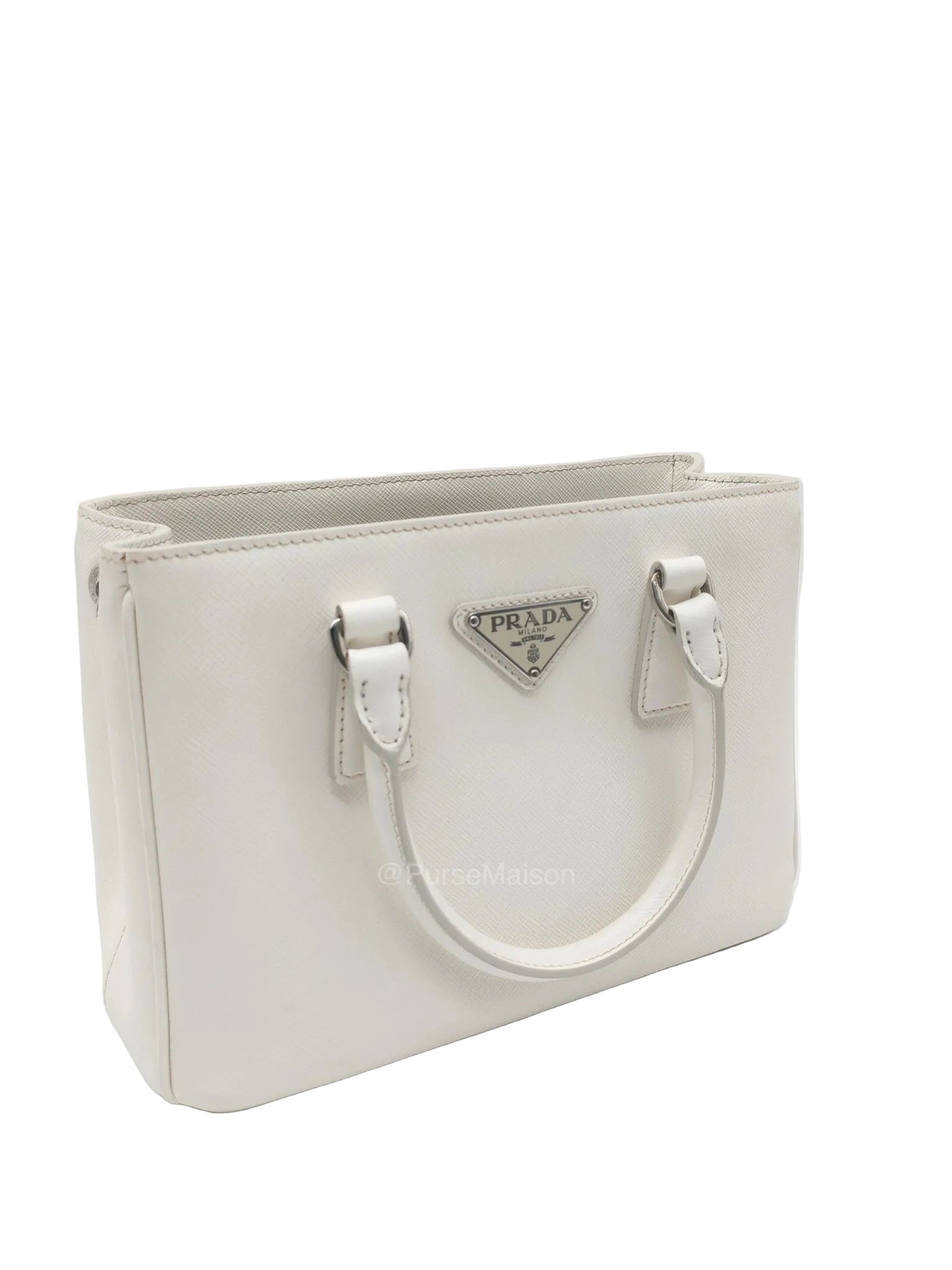 Prada Galleria Mini in White Saffiano Leather and Silver Hardware