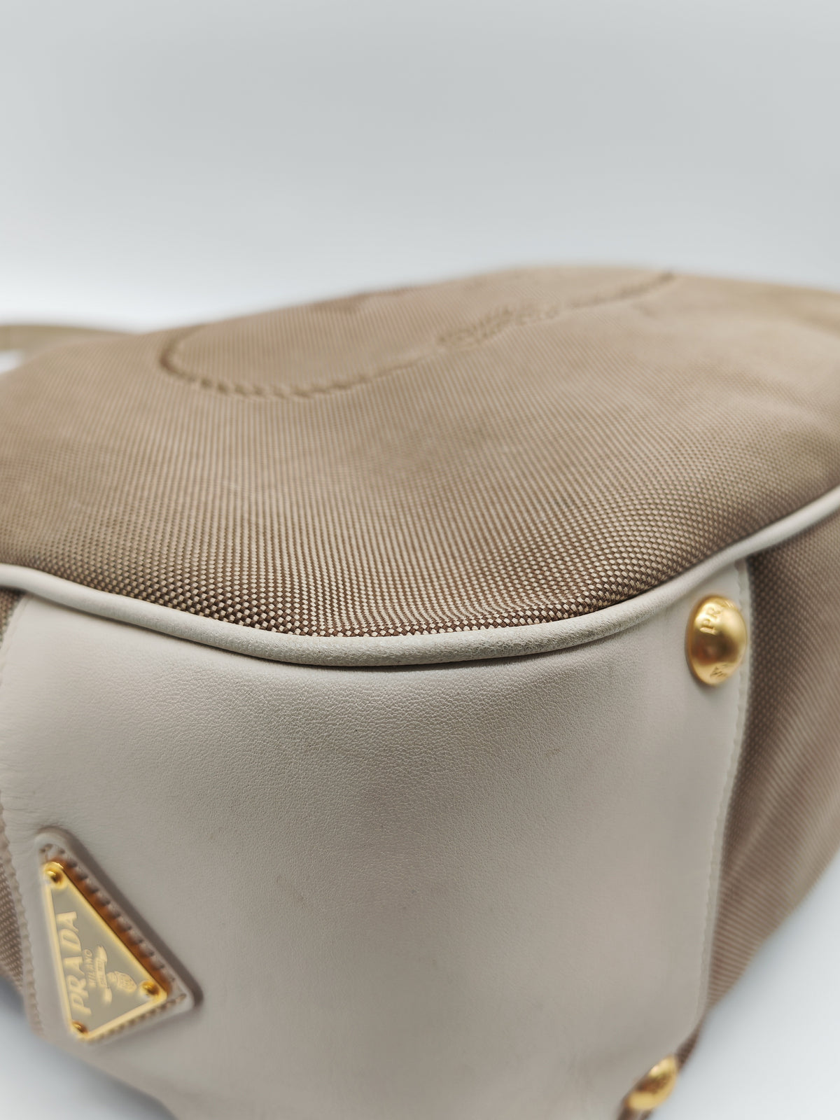 Prada Logo Jacquard Canvas Hobo Bag in Slouchy Brown Monogram Canvas and Gold Hardware