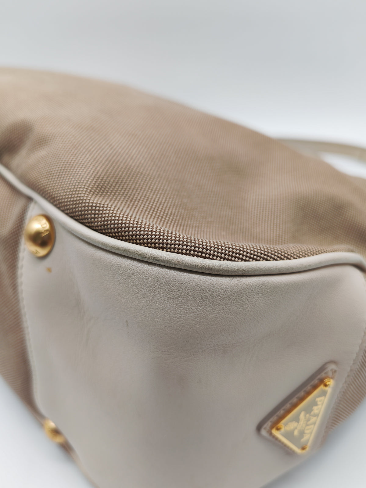Prada Logo Jacquard Canvas Hobo Bag in Slouchy Brown Monogram Canvas and Gold Hardware