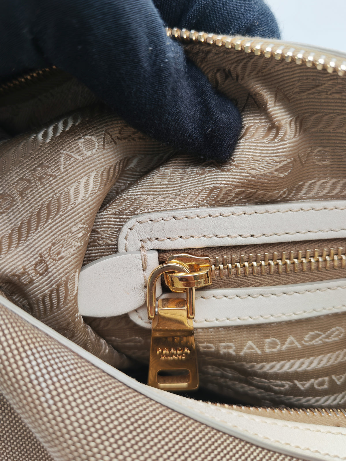 Prada Logo Jacquard Canvas Hobo Bag in Slouchy Brown Monogram Canvas and Gold Hardware