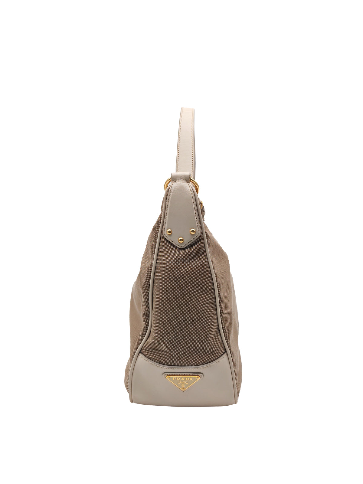 Prada Logo Jacquard Canvas Hobo Bag in Slouchy Brown Monogram Canvas and Gold Hardware