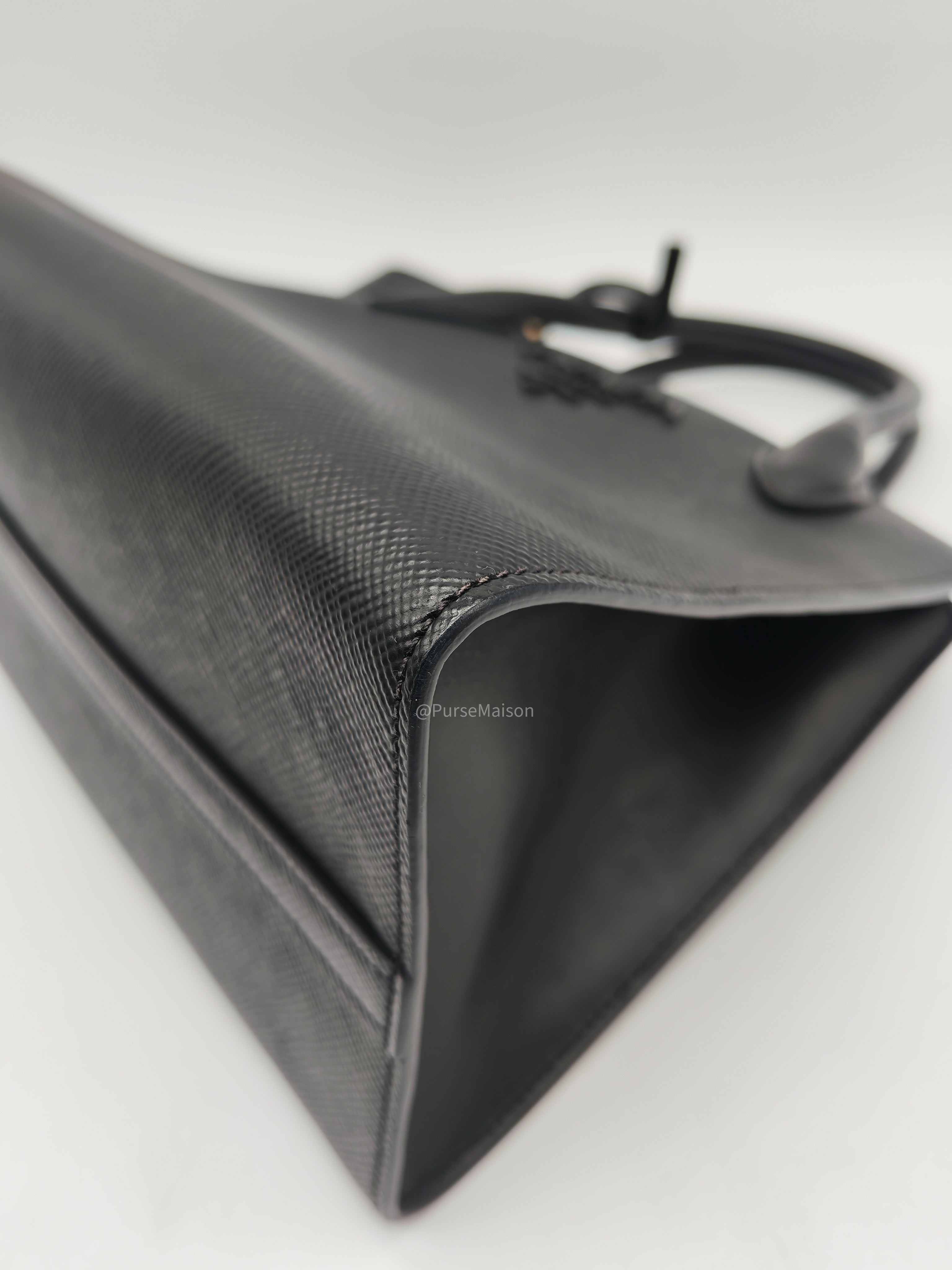 Prada Monochrome Tote Bag Small in Black Saffiano Cuir Calfskin Leather and Gold Hardware
