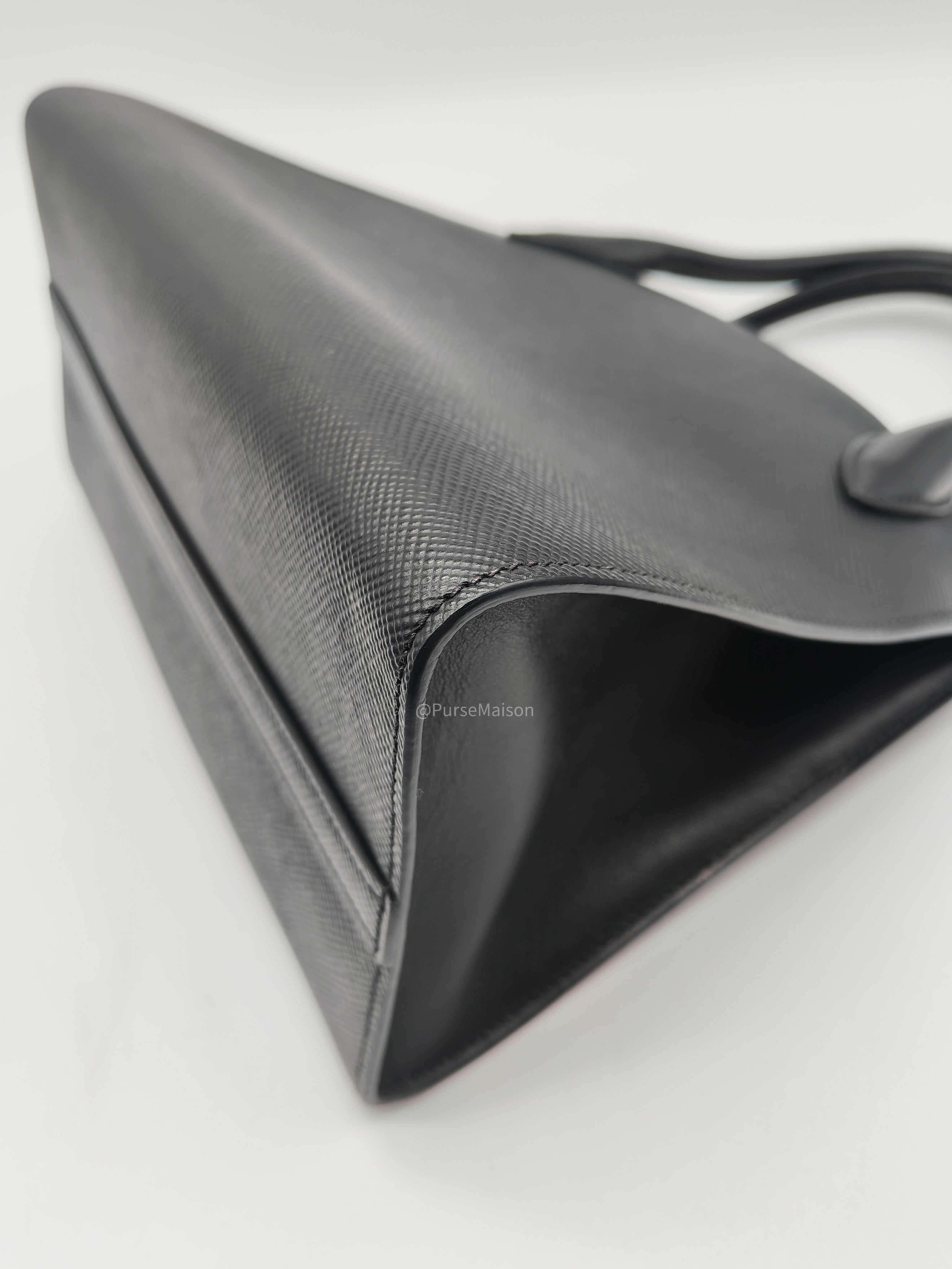 Prada Monochrome Tote Bag Small in Black Saffiano Cuir Calfskin Leather and Gold Hardware