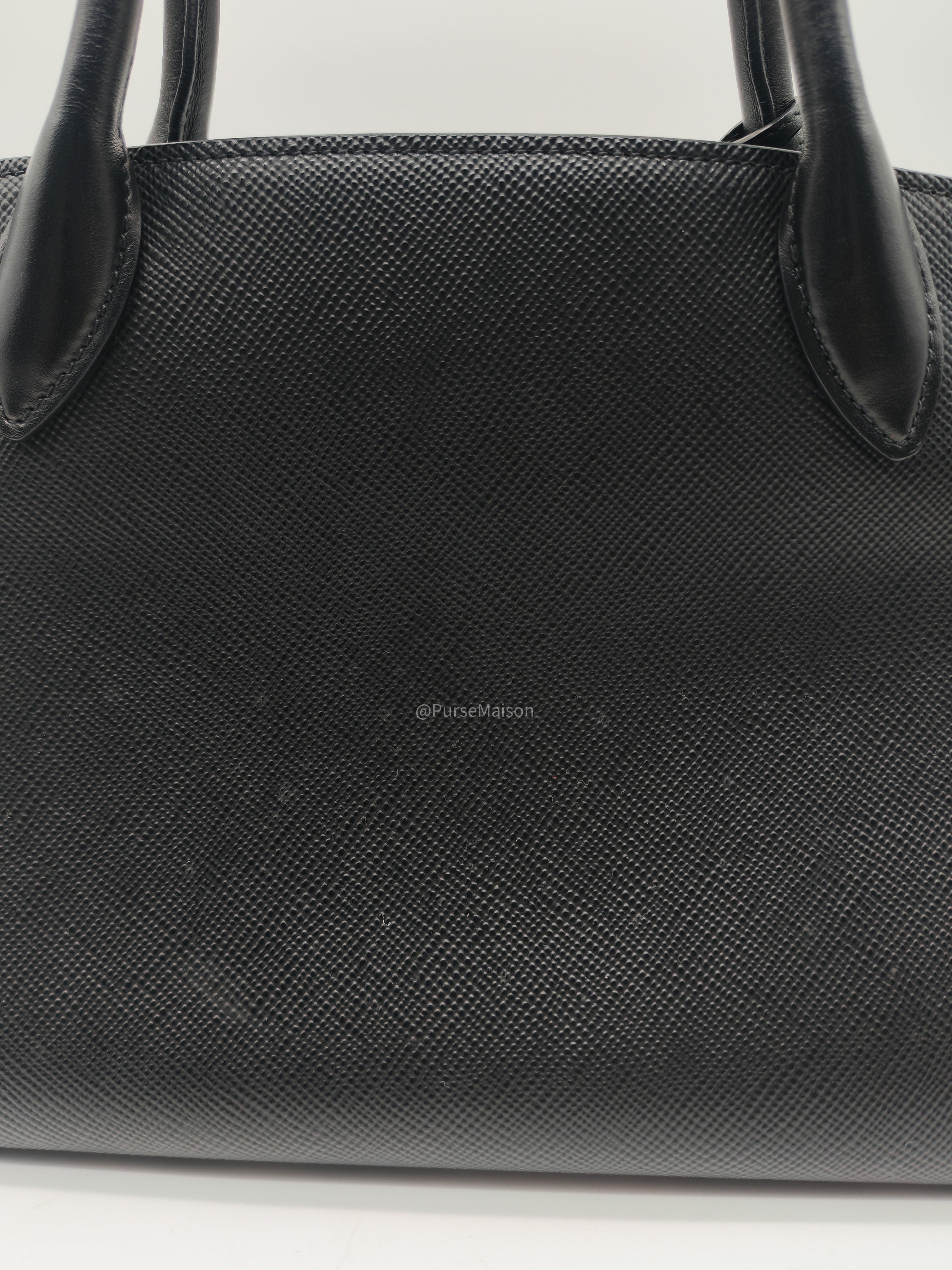 Prada Monochrome Tote Bag Small in Black Saffiano Cuir Calfskin Leather and Gold Hardware
