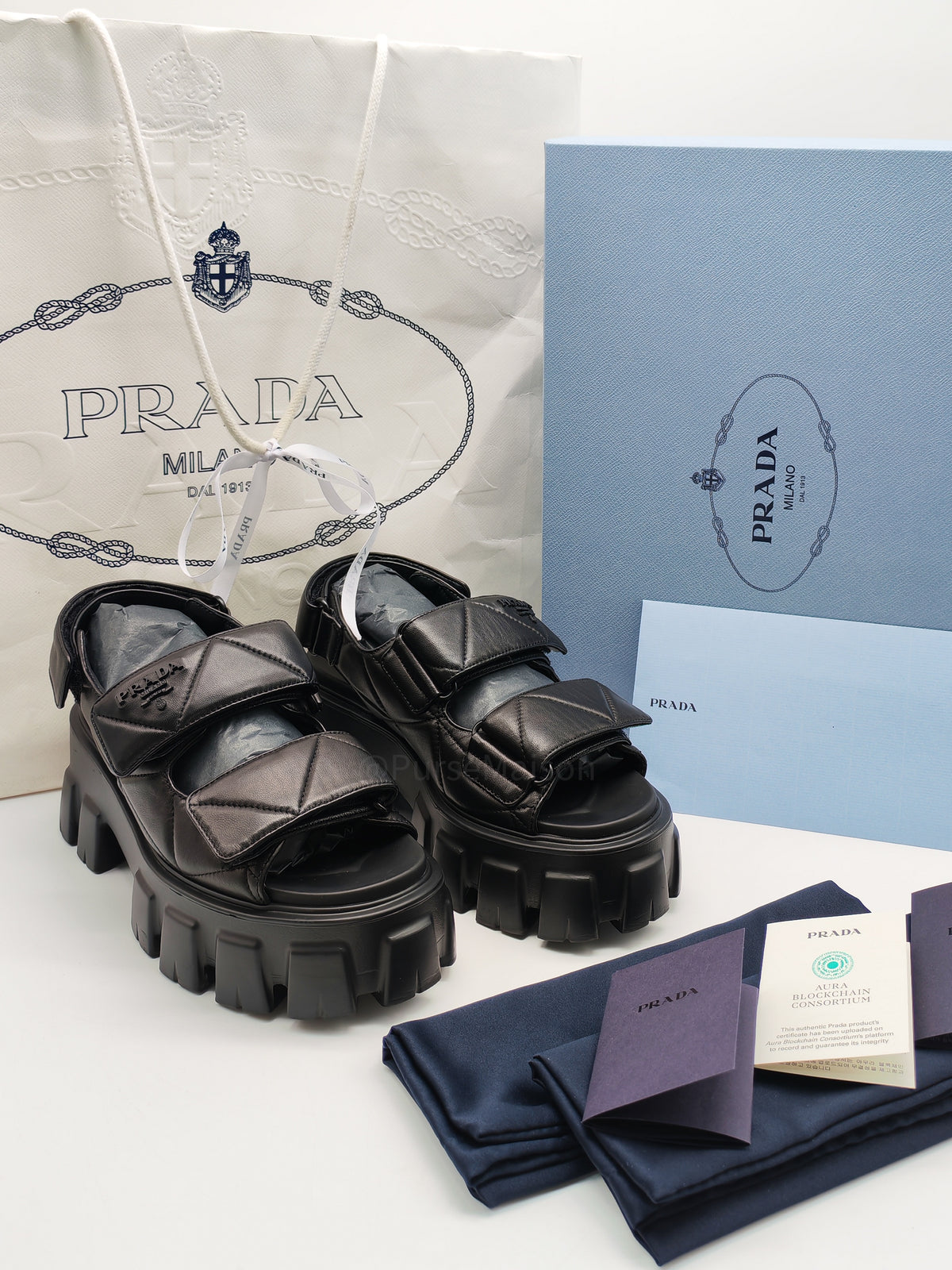 Prada Monolith Quilted Sandals in Black Nappa Leather Size 36 (24cm)