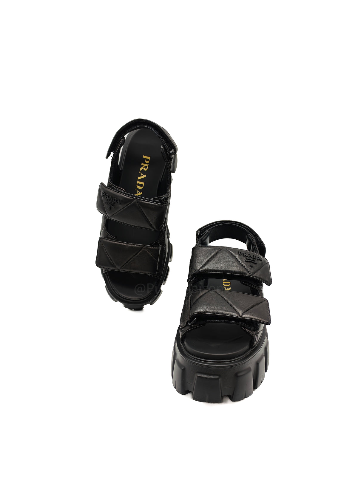 Prada Monolith Quilted Sandals in Black Nappa Leather Size 36 (24cm)