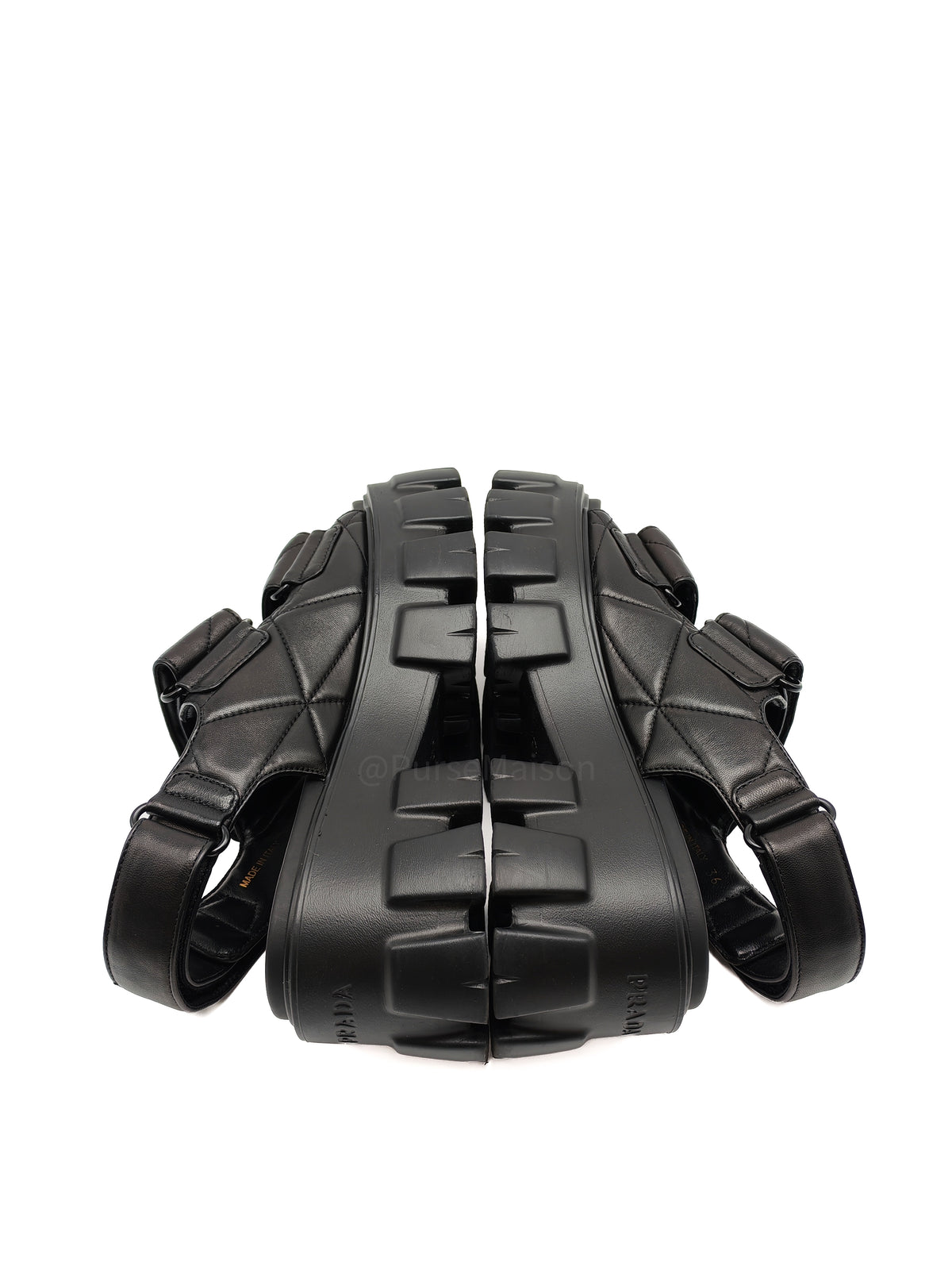 Prada Monolith Quilted Sandals in Black Nappa Leather Size 36 (24cm)