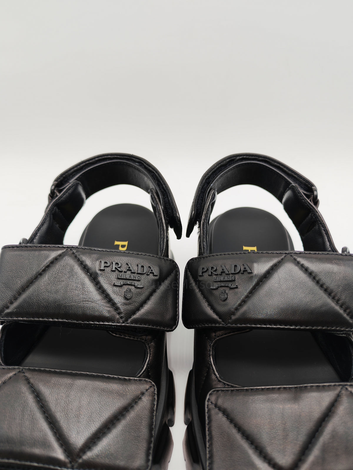 Prada Monolith Quilted Sandals in Black Nappa Leather Size 36 (24cm)
