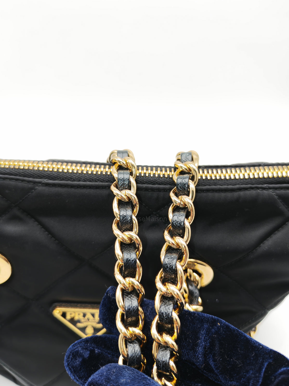 Prada Re-Edition 1995 Chain Shoulder Bag in Black Tessuto Nylon and Gold Hardware