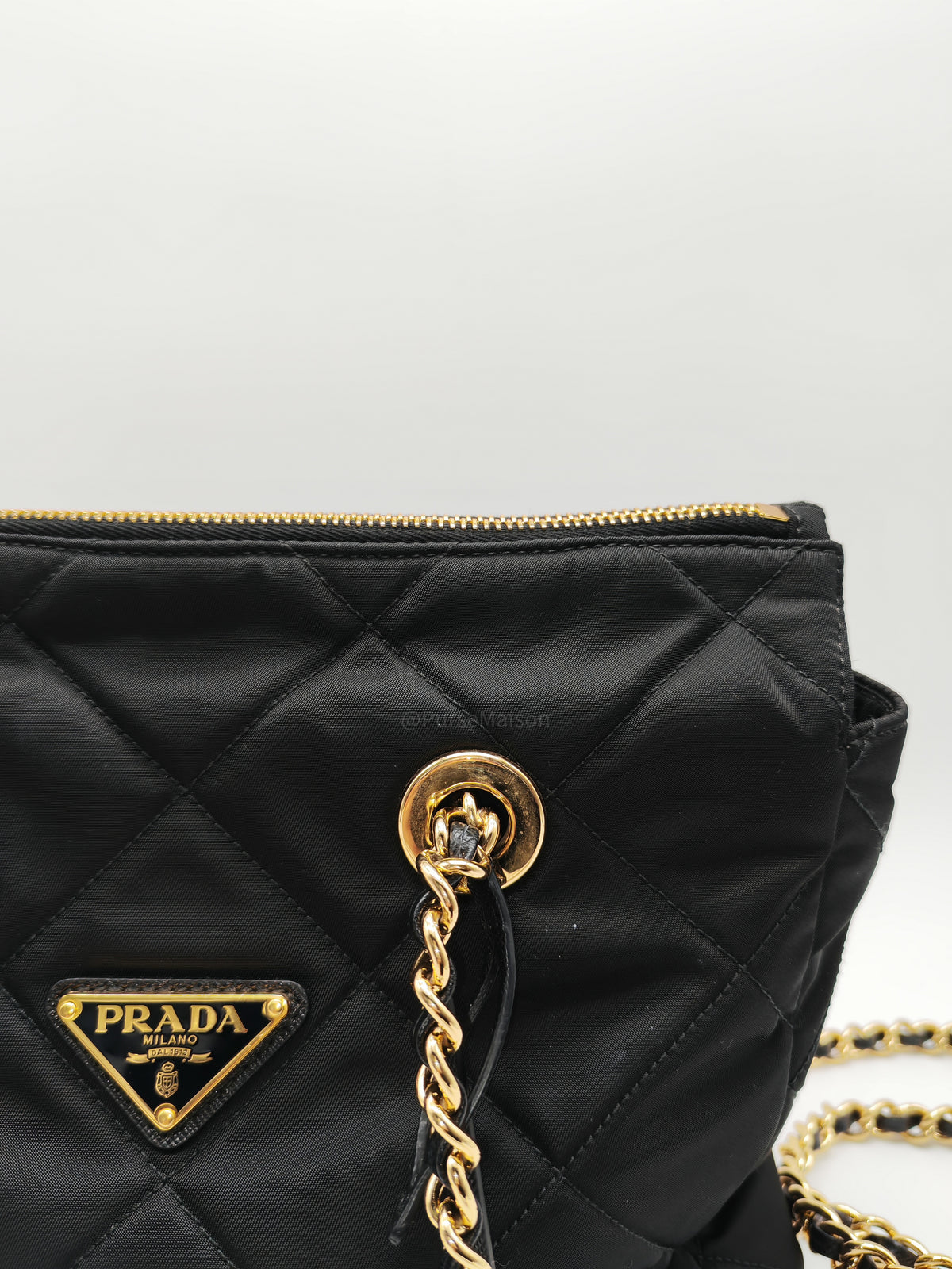 Prada Re-Edition 1995 Chain Shoulder Bag in Black Tessuto Nylon and Gold Hardware