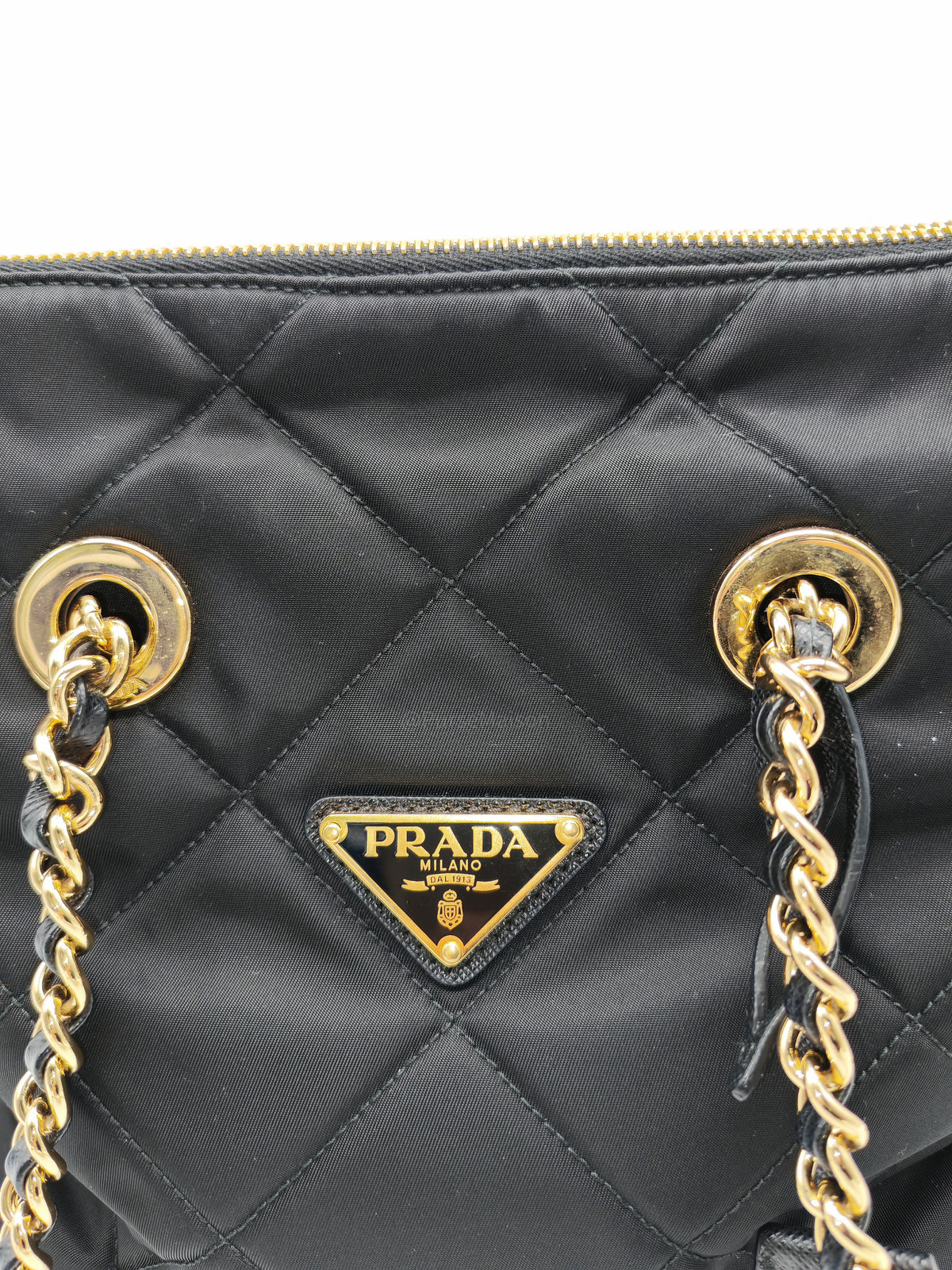 Prada Re-Edition 1995 Chain Shoulder Bag in Black Tessuto Nylon and Gold Hardware