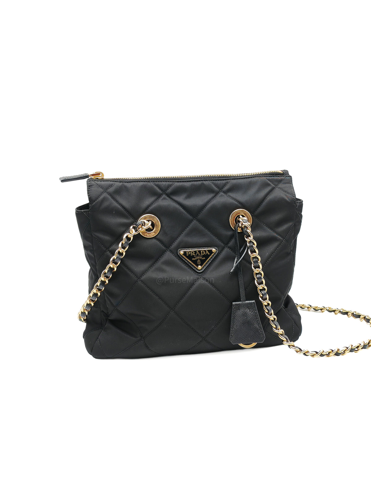 Prada Re-Edition 1995 Chain Shoulder Bag in Black Tessuto Nylon and Gold Hardware