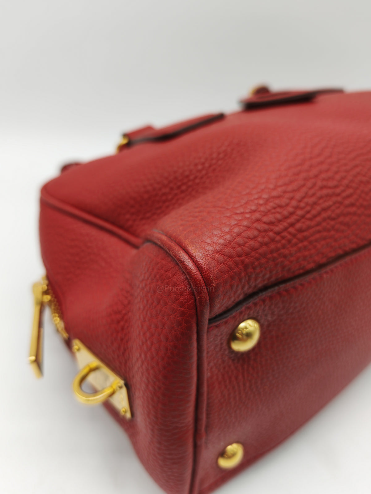 Prada Vitello Daino Bowling Bag in Red Bauletto Leather and Gold Hardware