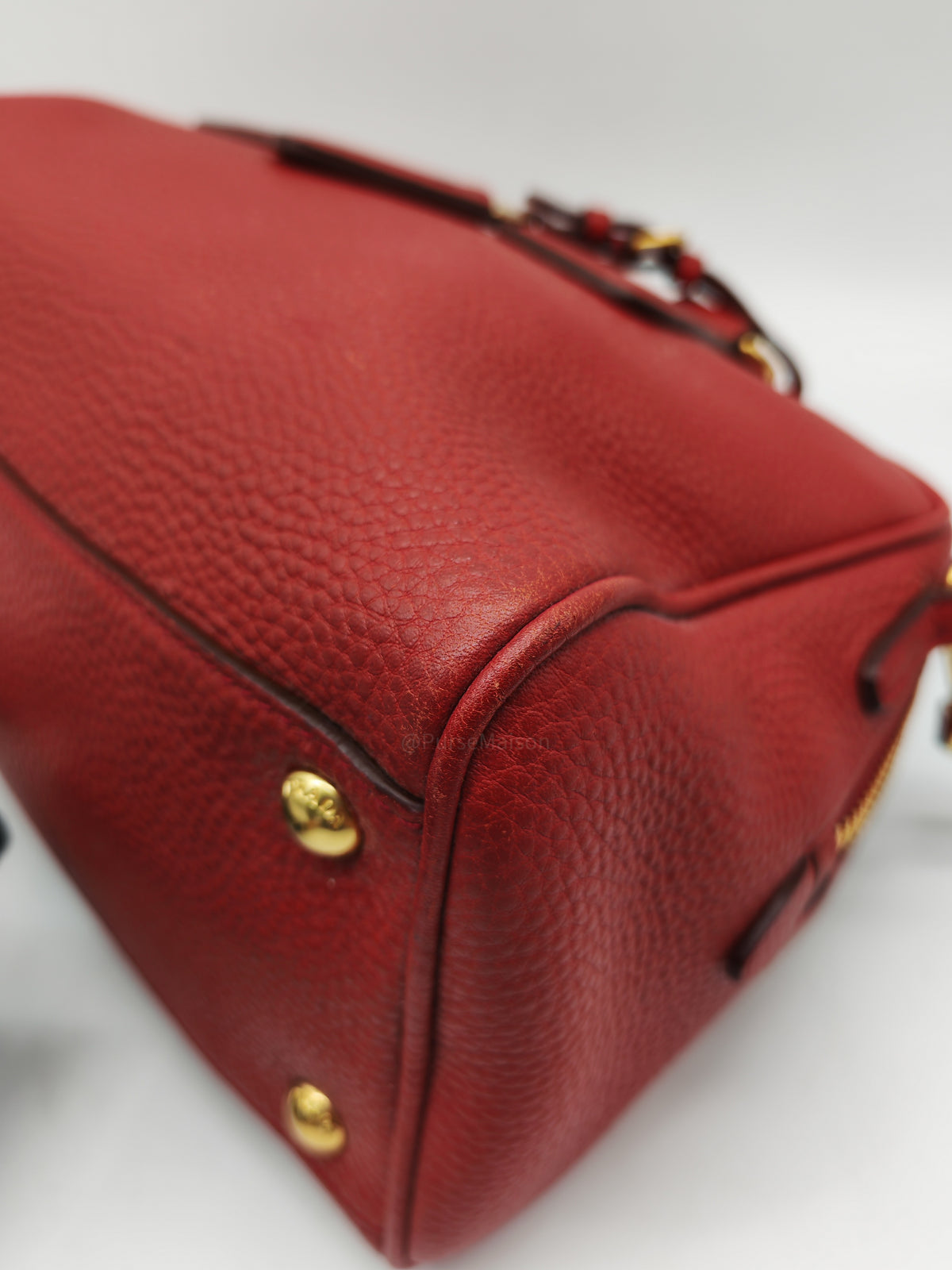 Prada Vitello Daino Bowling Bag in Red Bauletto Leather and Gold Hardware