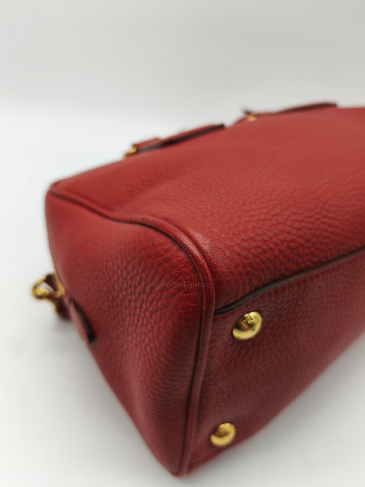 Prada Vitello Daino Bowling Bag in Red Bauletto Leather and Gold Hardware
