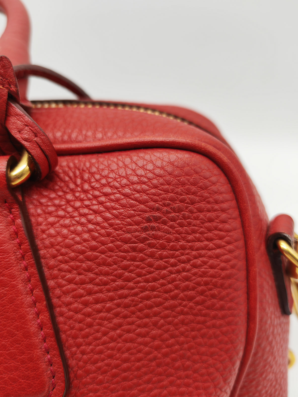 Prada Vitello Daino Bowling Bag in Red Bauletto Leather and Gold Hardware