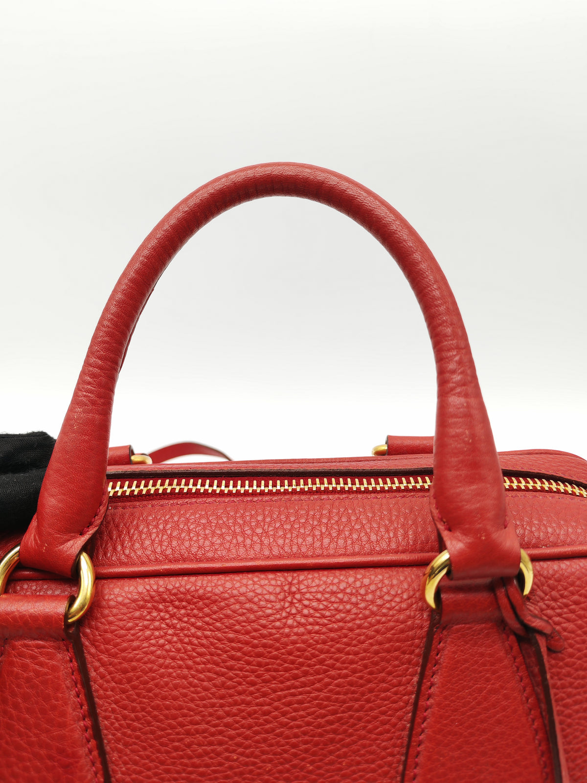 Prada Vitello Daino Bowling Bag in Red Bauletto Leather and Gold Hardware