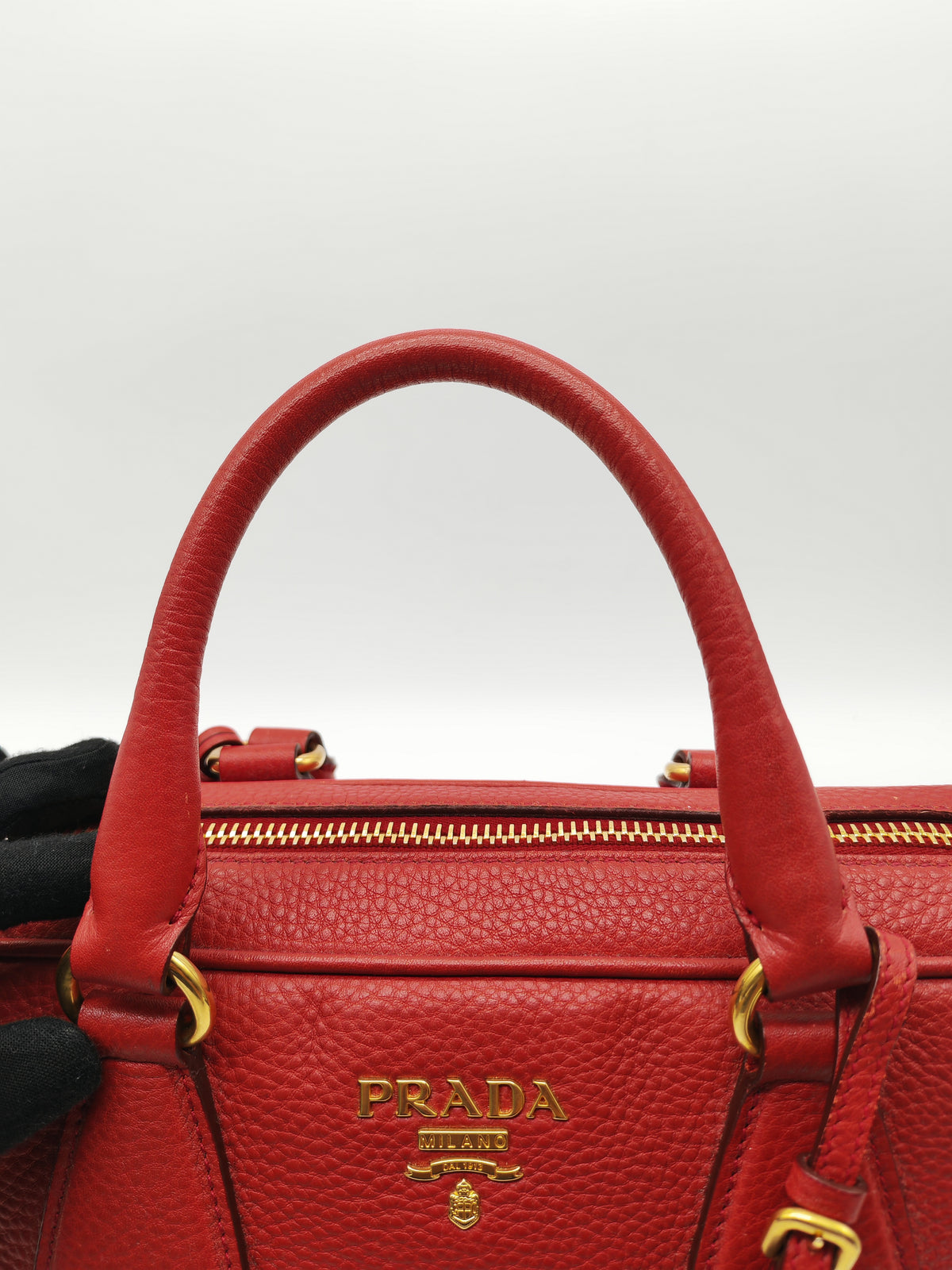 Prada Vitello Daino Bowling Bag in Red Bauletto Leather and Gold Hardware