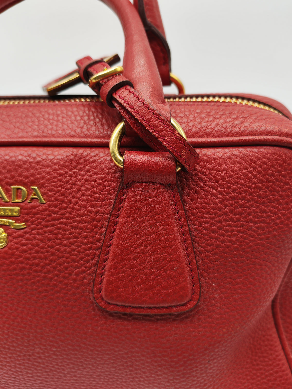 Prada Vitello Daino Bowling Bag in Red Bauletto Leather and Gold Hardware