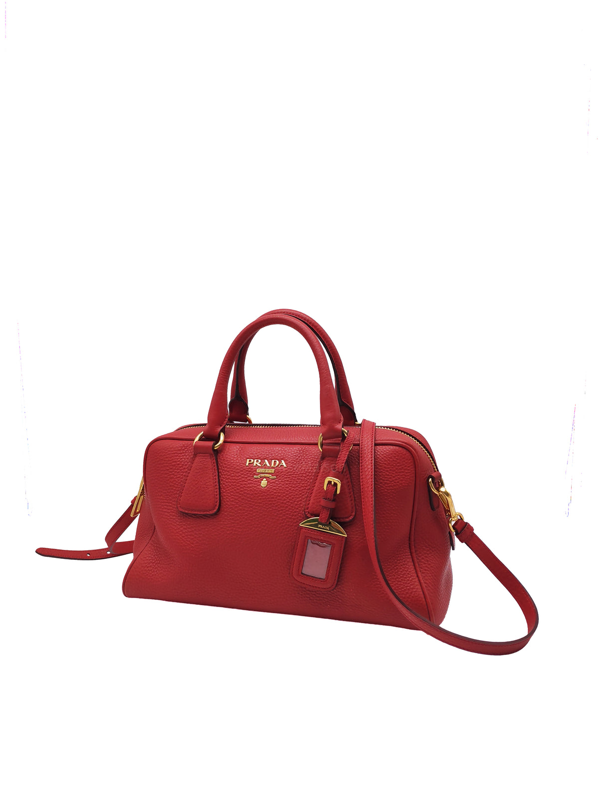 Prada Vitello Daino Bowling Bag in Red Bauletto Leather and Gold Hardware