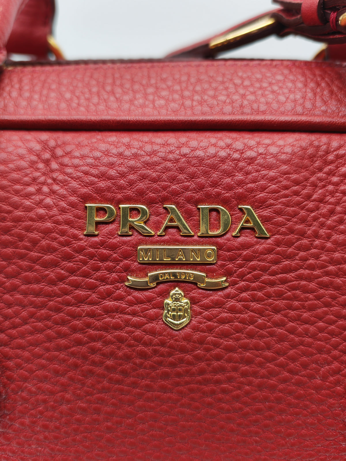 Prada Vitello Daino Bowling Bag in Red Bauletto Leather and Gold Hardware
