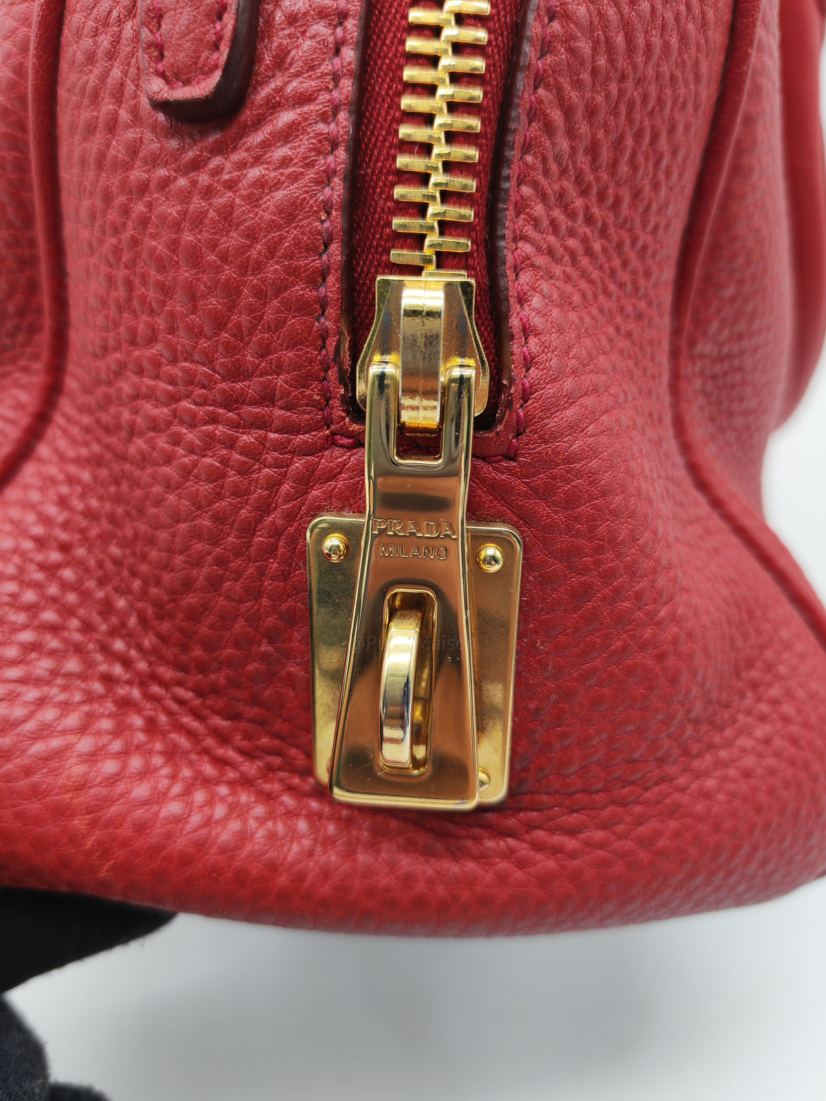 Prada Vitello Daino Bowling Bag in Red Bauletto Leather and Gold Hardware