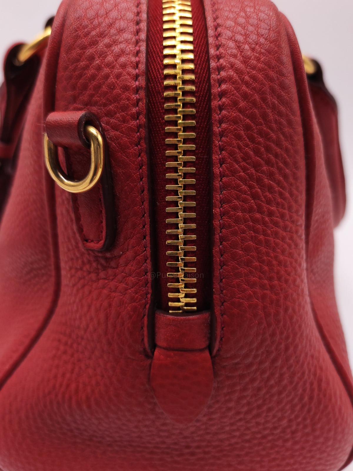 Prada Vitello Daino Bowling Bag in Red Bauletto Leather and Gold Hardware