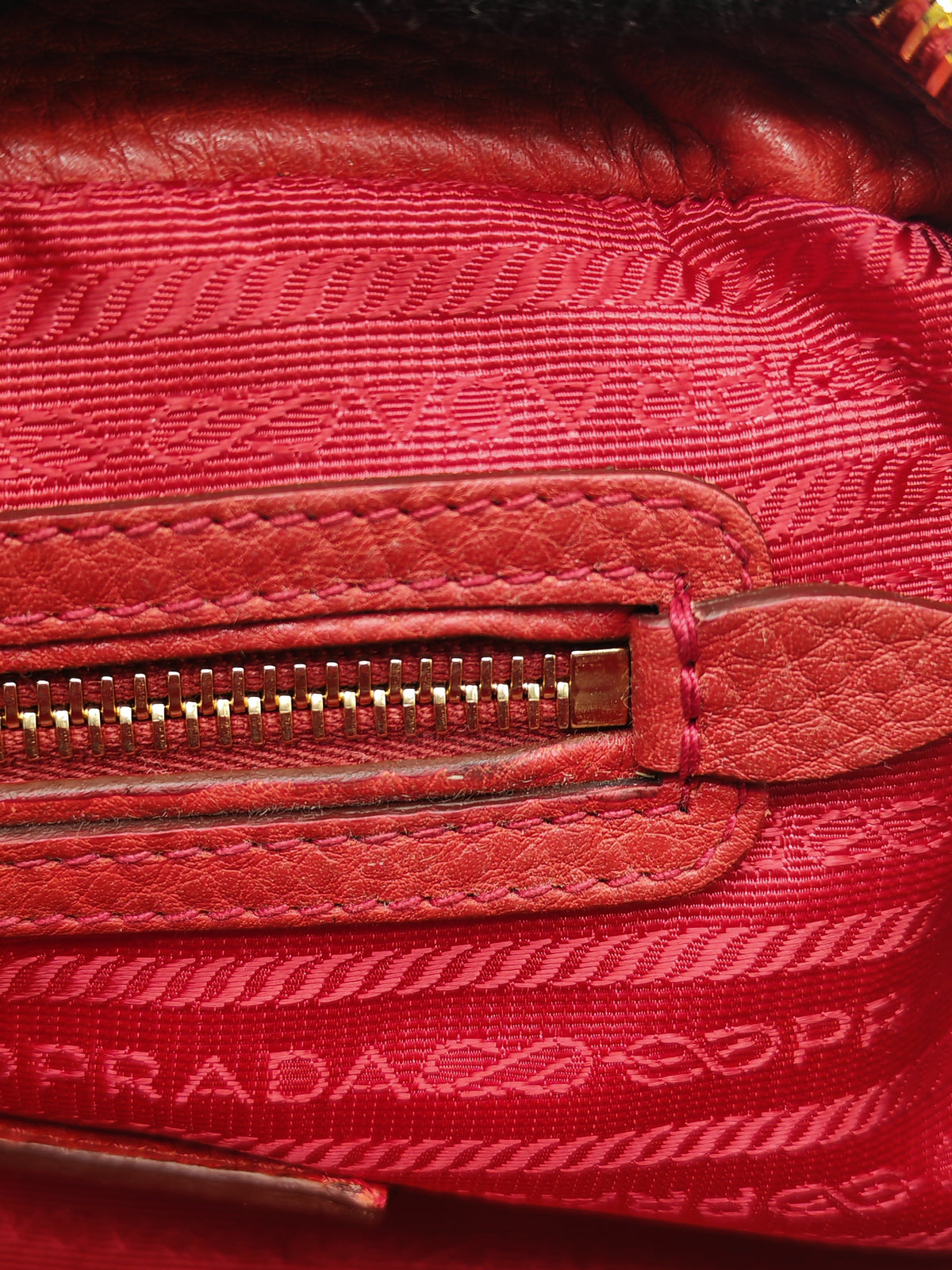 Prada Vitello Daino Bowling Bag in Red Bauletto Leather and Gold Hardware