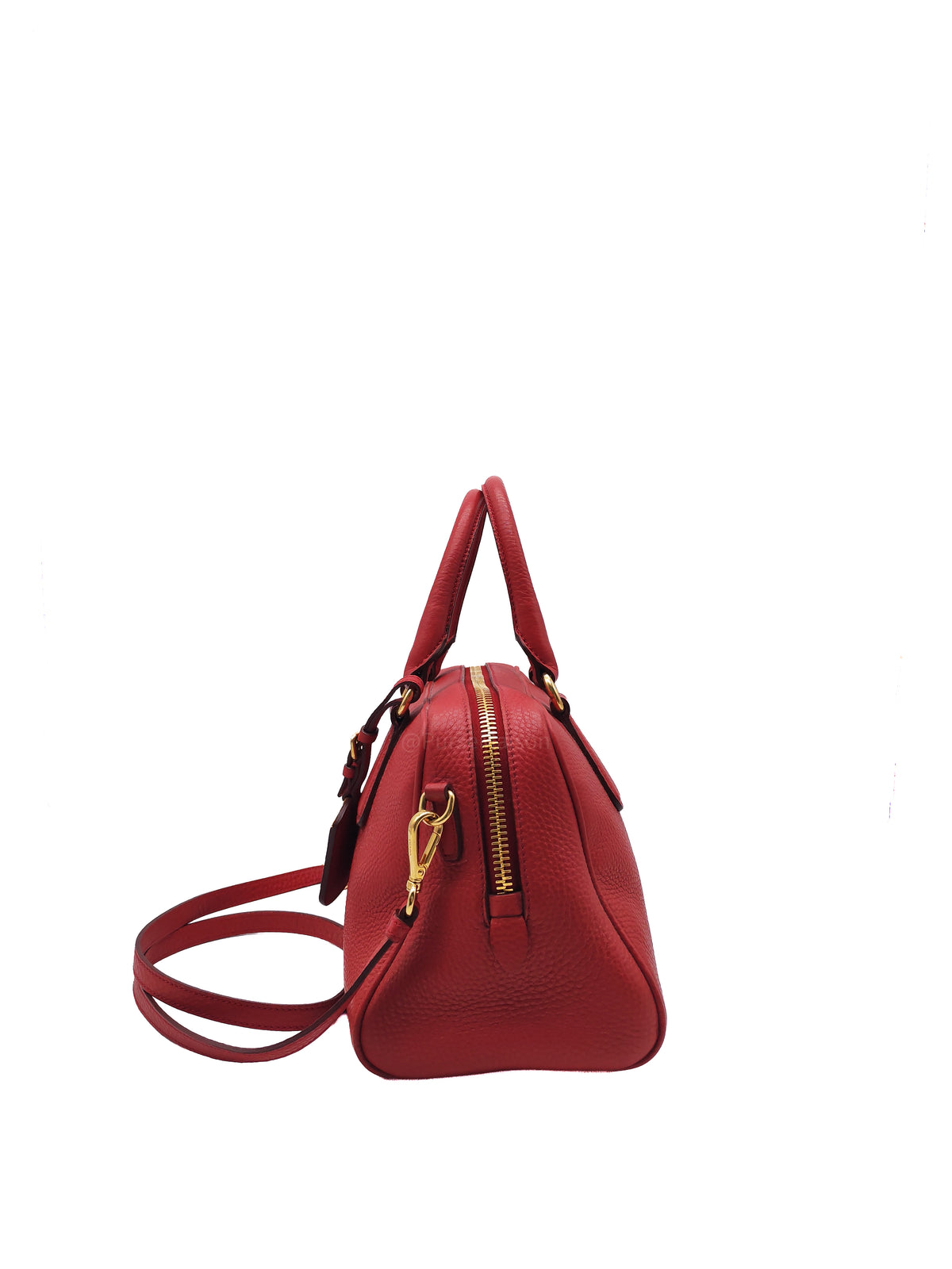 Prada Vitello Daino Bowling Bag in Red Bauletto Leather and Gold Hardware