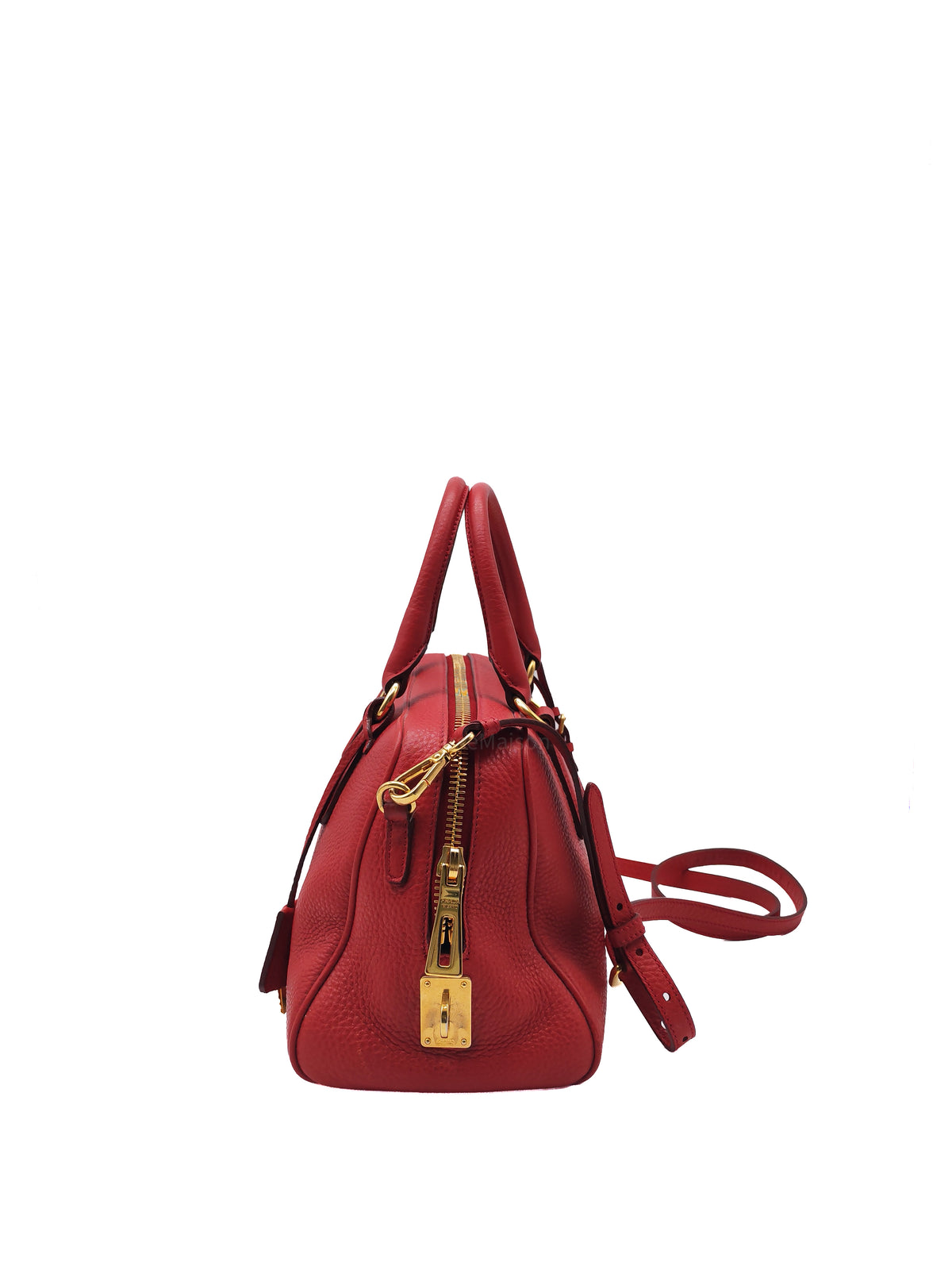Prada Vitello Daino Bowling Bag in Red Bauletto Leather and Gold Hardware