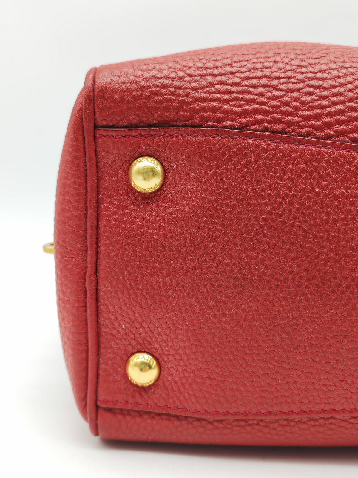 Prada Vitello Daino Bowling Bag in Red Bauletto Leather and Gold Hardware