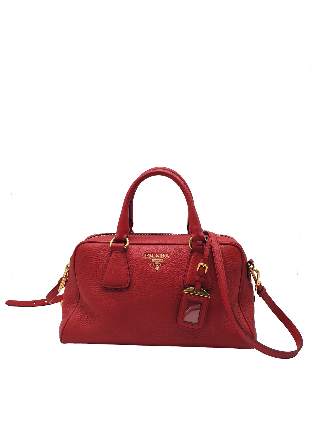 Prada Vitello Daino Bowling Bag in Red Bauletto Leather and Gold Hardware