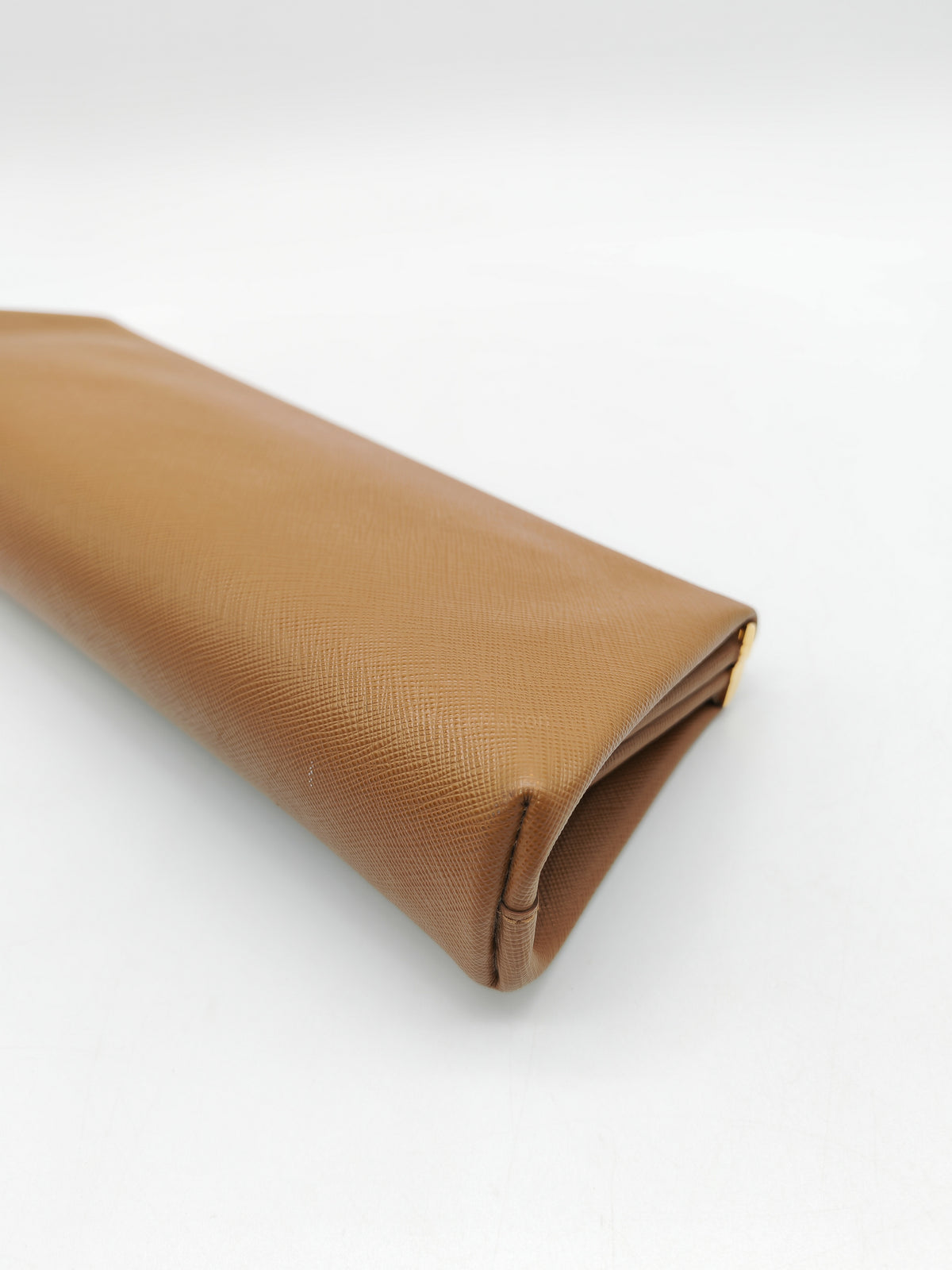 Prada Envelope Clutch in Brown Saffiano Leather and Gold Hardware