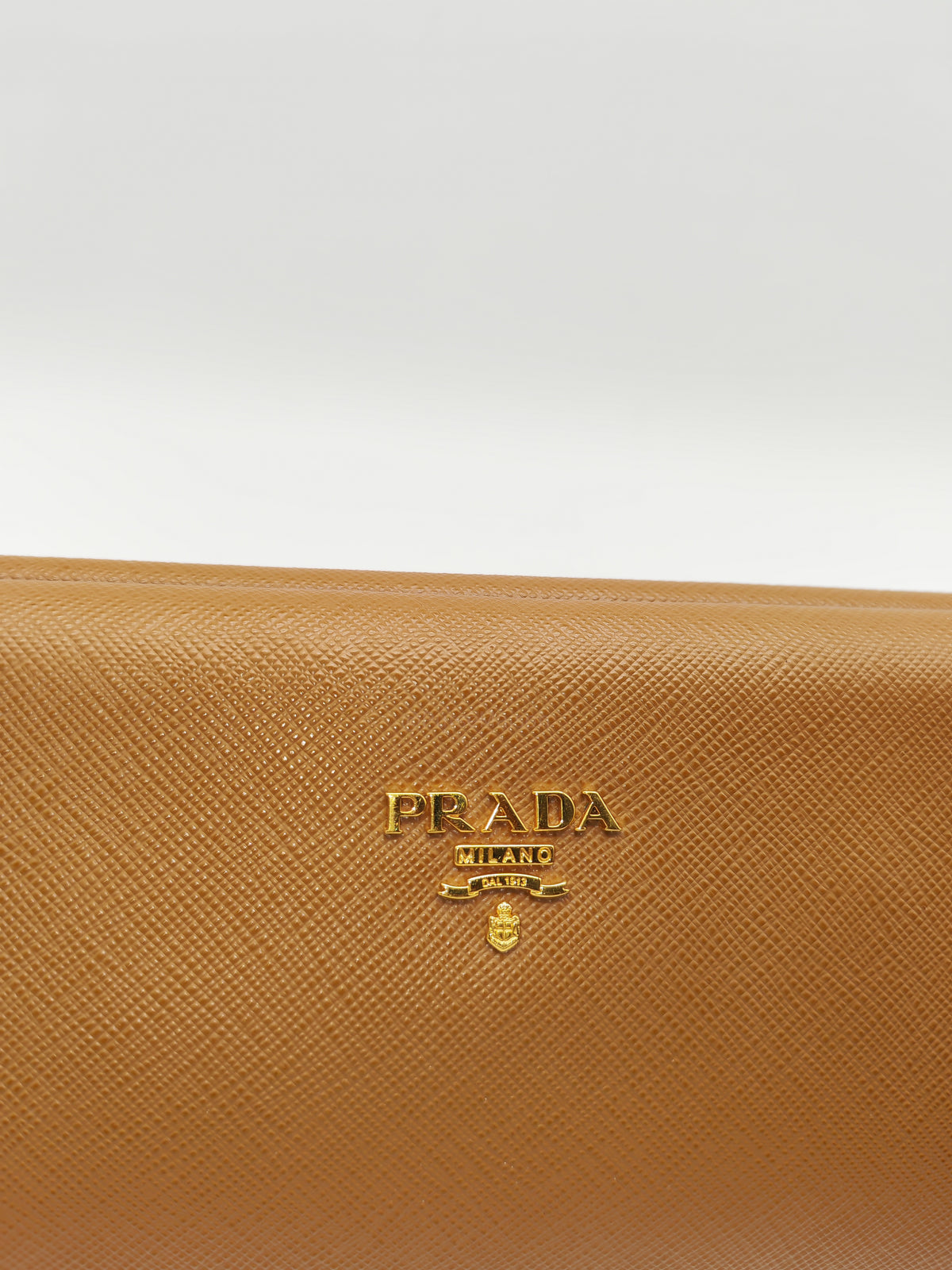 Prada Envelope Clutch in Brown Saffiano Leather and Gold Hardware