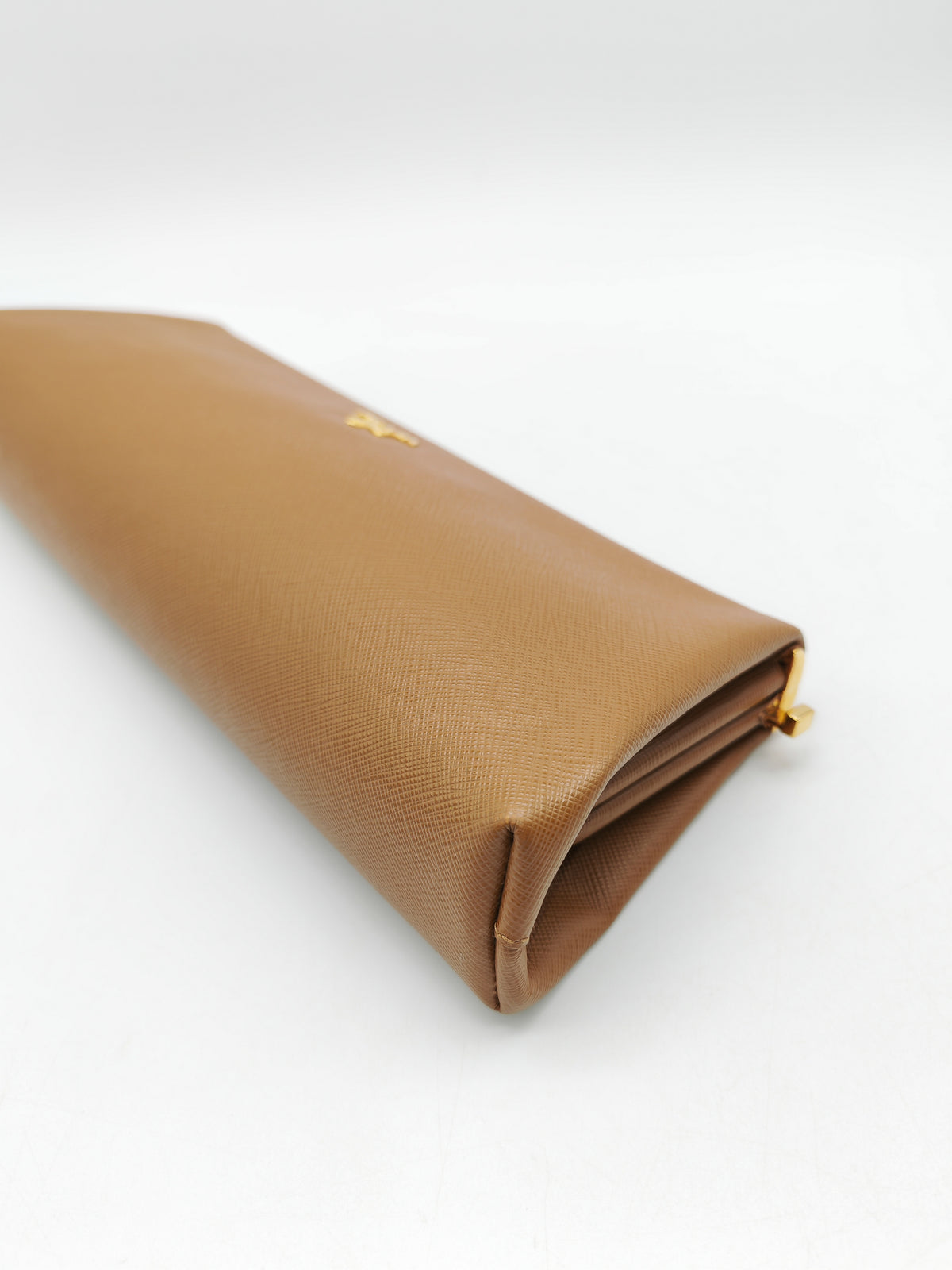 Prada Envelope Clutch in Brown Saffiano Leather and Gold Hardware