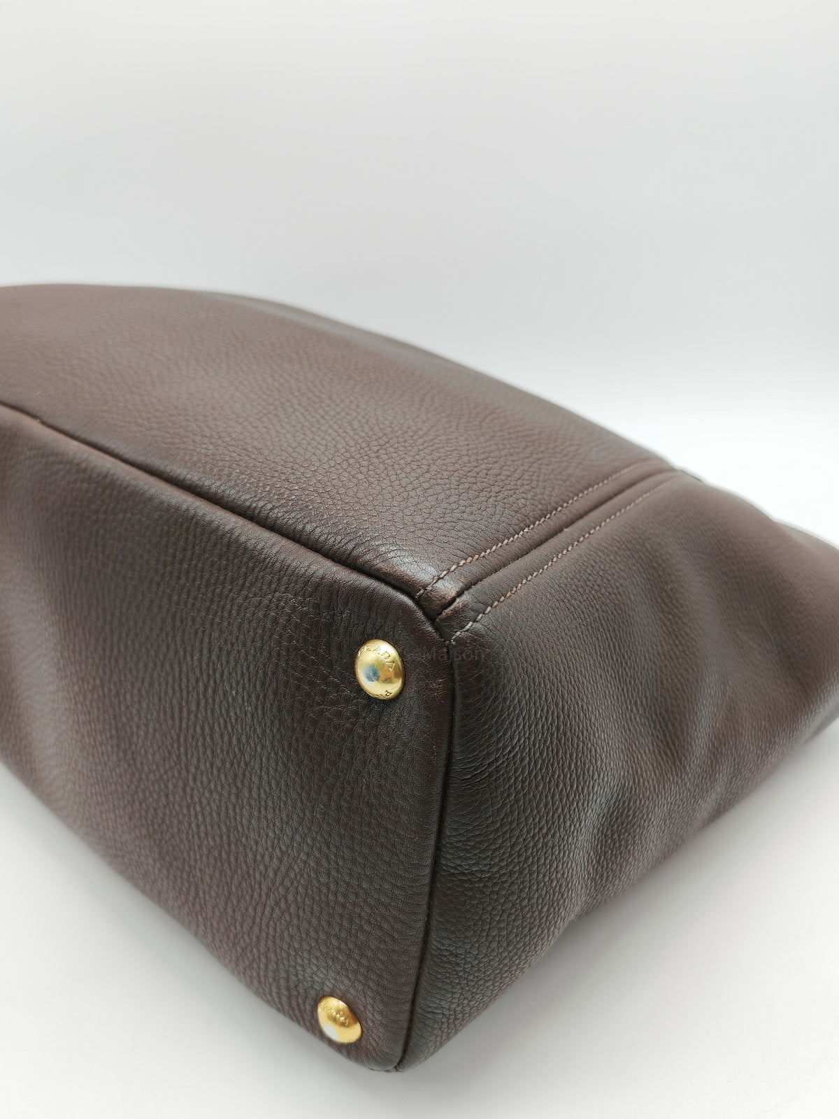 Prada BR4970 Marmo in Caffe Vitello Daino Leather Double-Pocket Tote Bag
