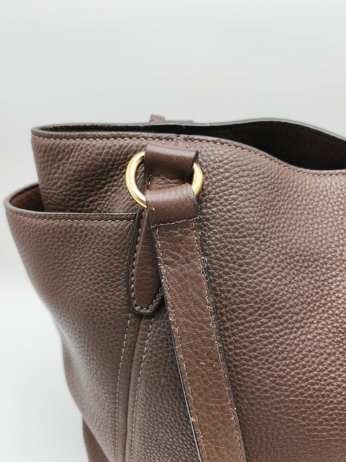 Prada BR4970 Marmo in Caffe Vitello Daino Leather Double-Pocket Tote Bag
