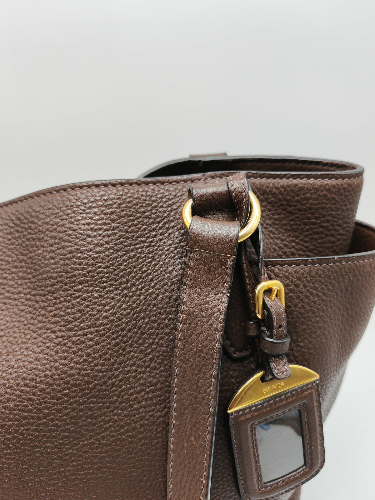 Prada BR4970 Marmo in Caffe Vitello Daino Leather Double-Pocket Tote Bag