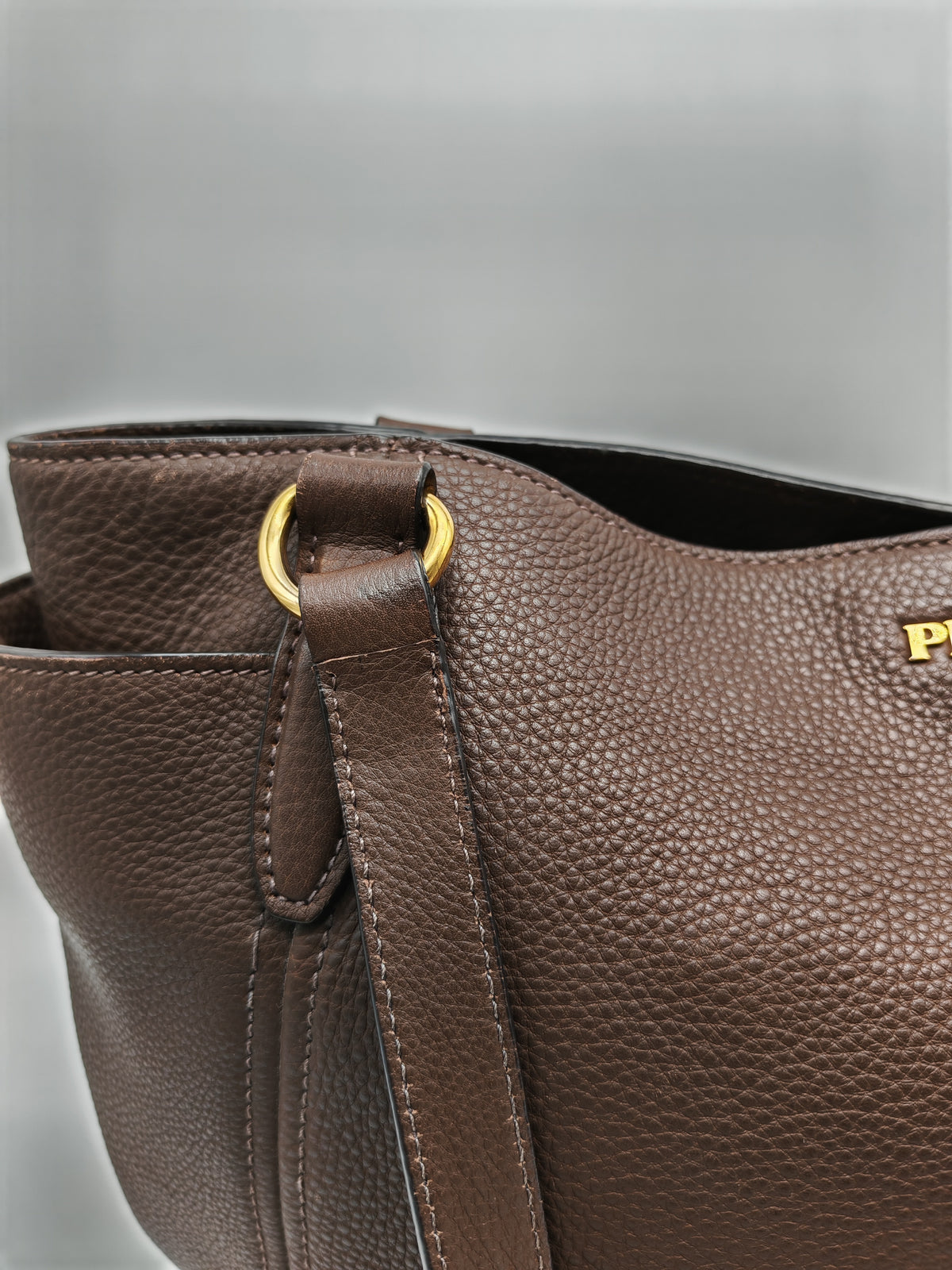 Prada BR4970 Marmo in Caffe Vitello Daino Leather Double-Pocket Tote Bag